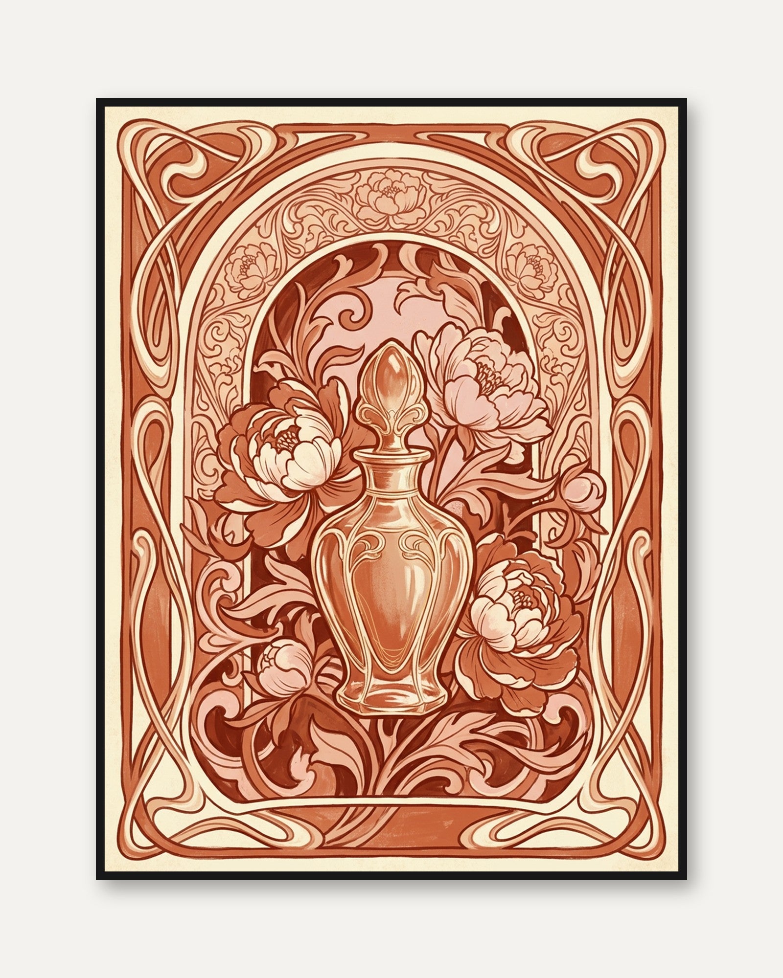 Art Nouveau Floral Print — Vintage Vase & Peonies - framed