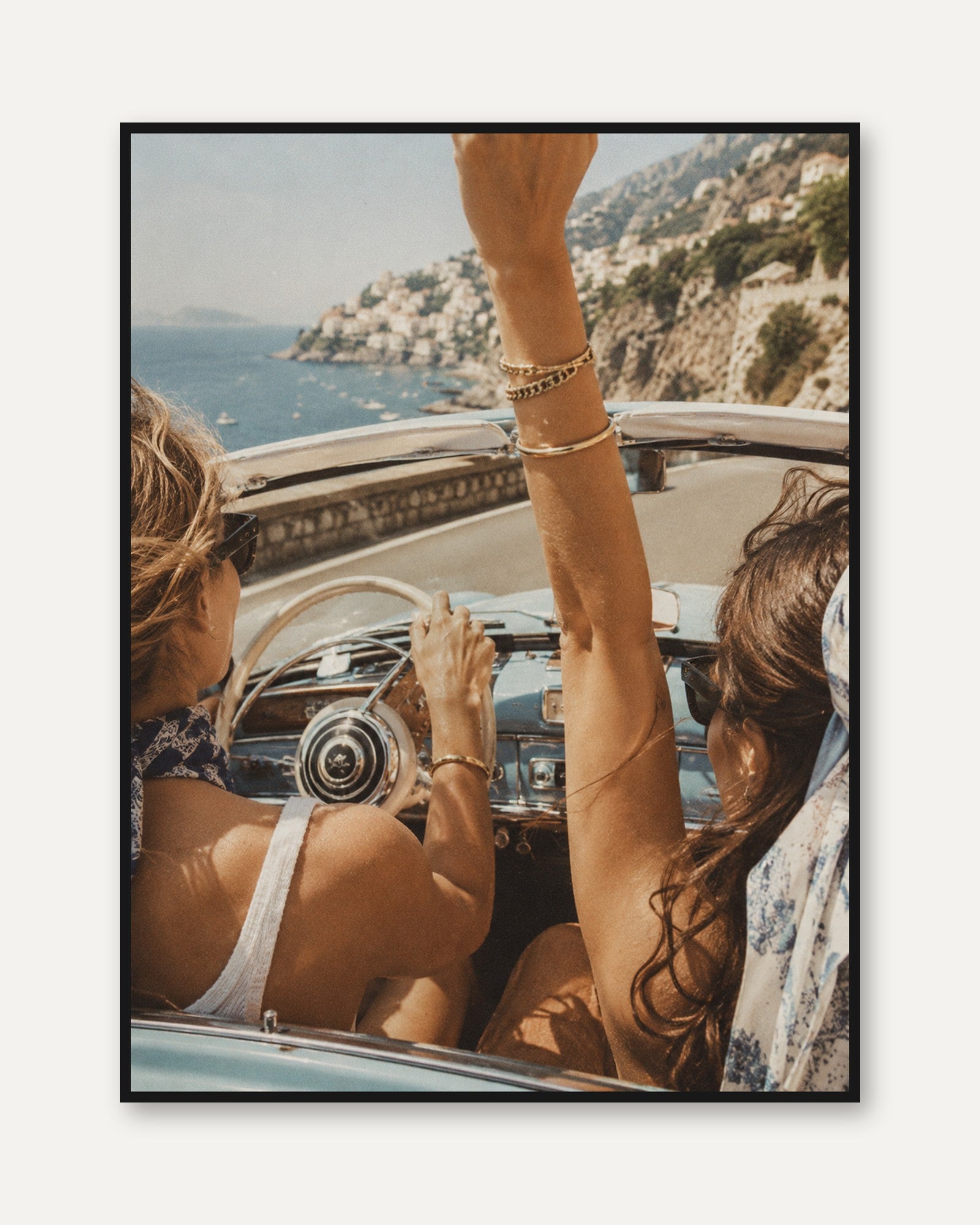 Coastal Drive Wall Art – Vintage Road Trip Print - framed