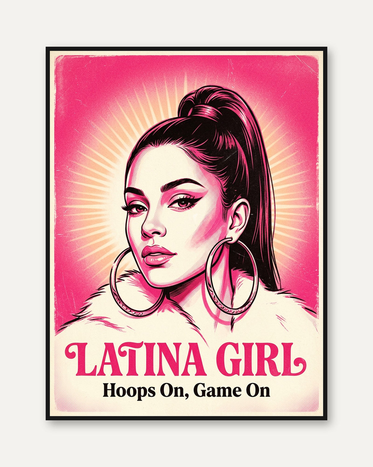 Latina Girl Pop Art Print: Pink Street Art Portrait Poster - framed
