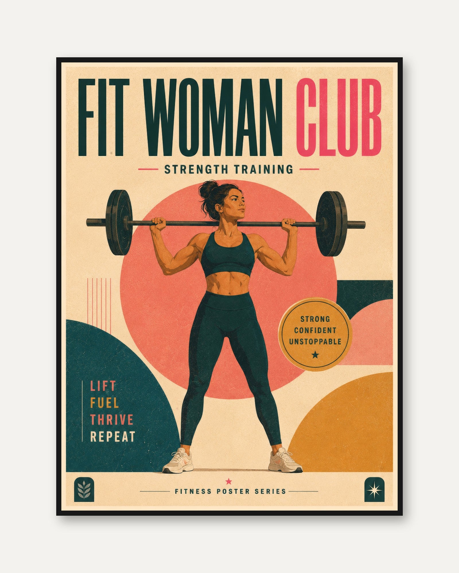 Fitness Wall Art: Retro Strength Training Poster (Home Gym Decor) - framed