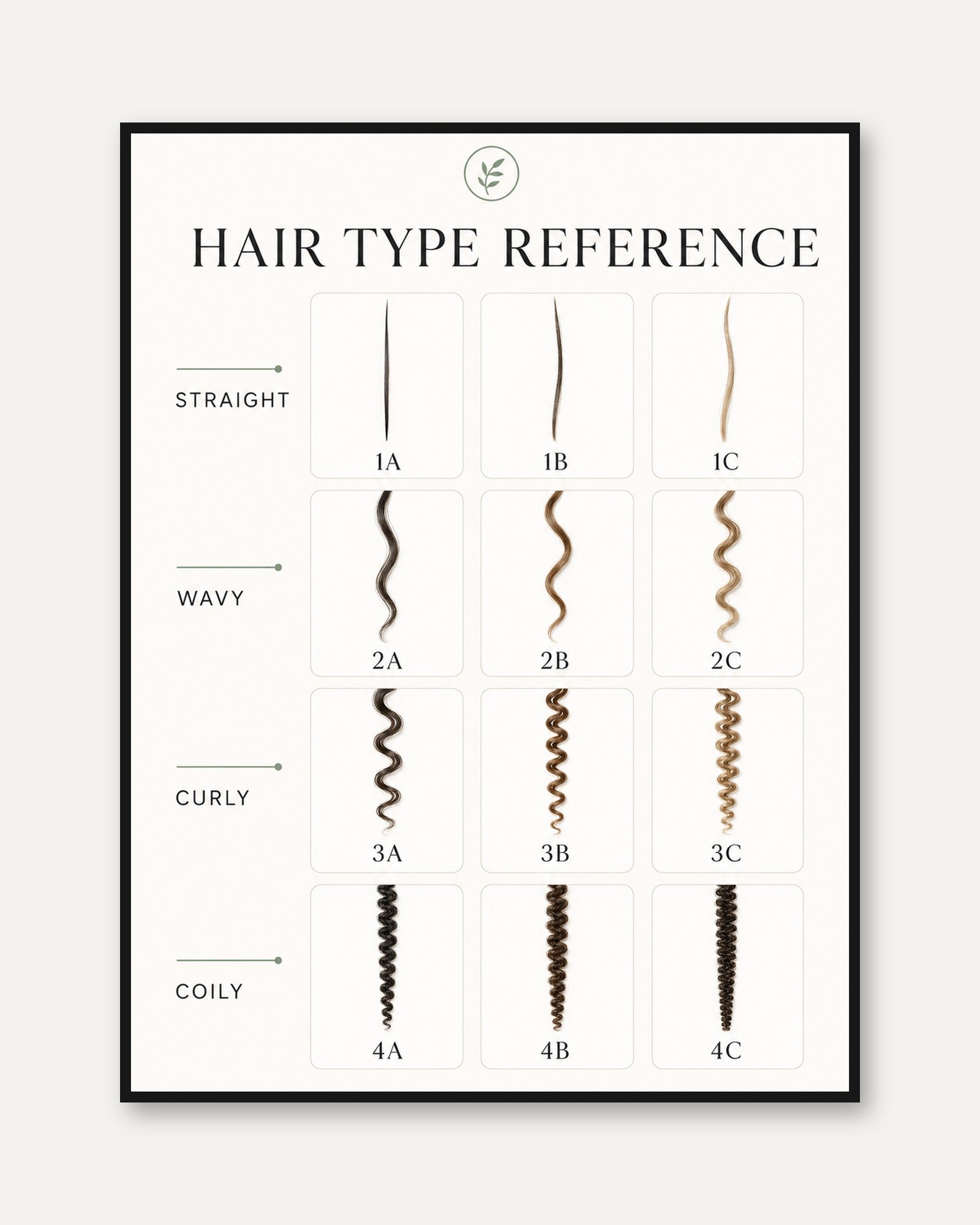 Hair Type Chart Poster - framed