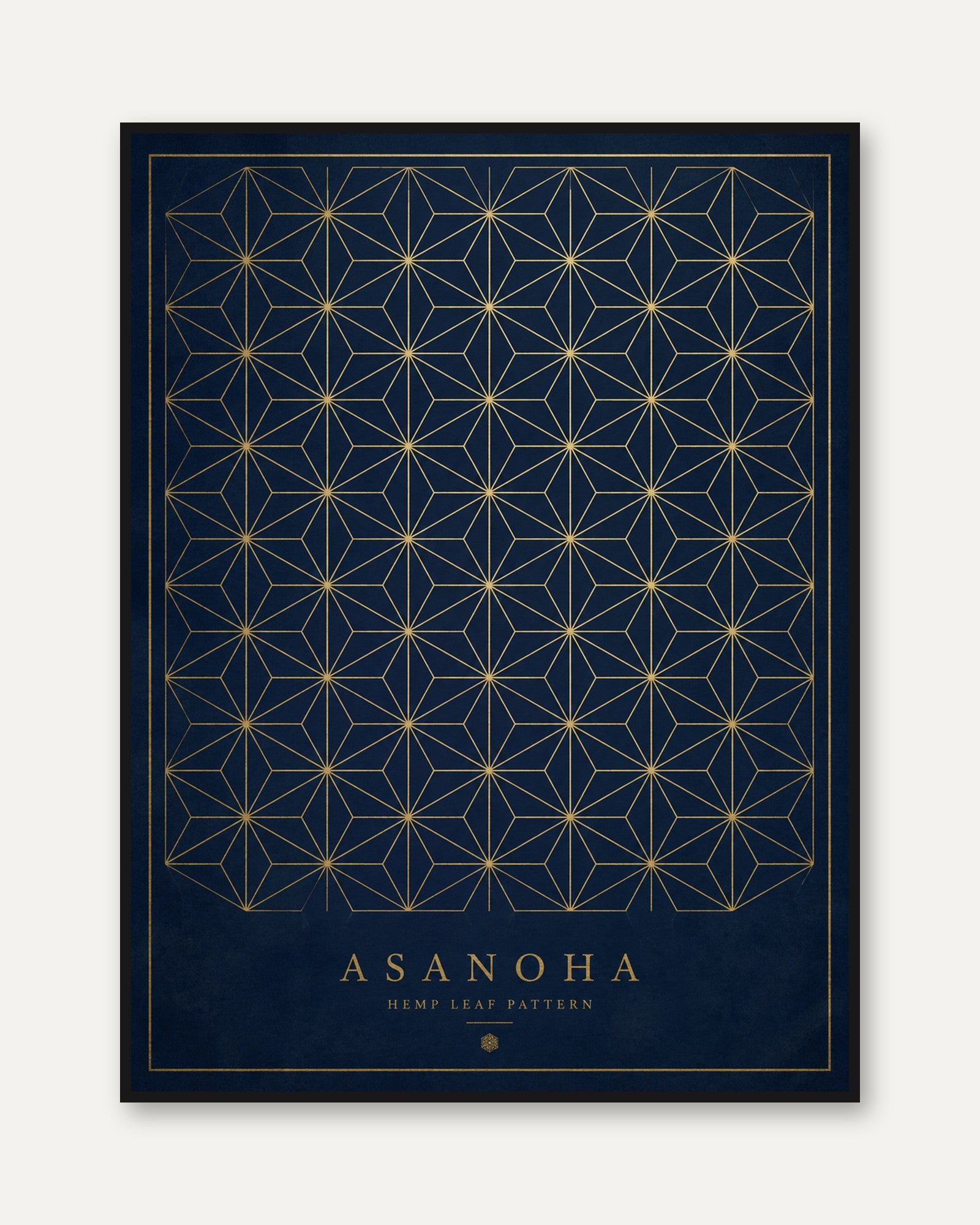 Asanoha Pattern Print: Japanese Inspired Wall Art (Navy & Gold) - framed