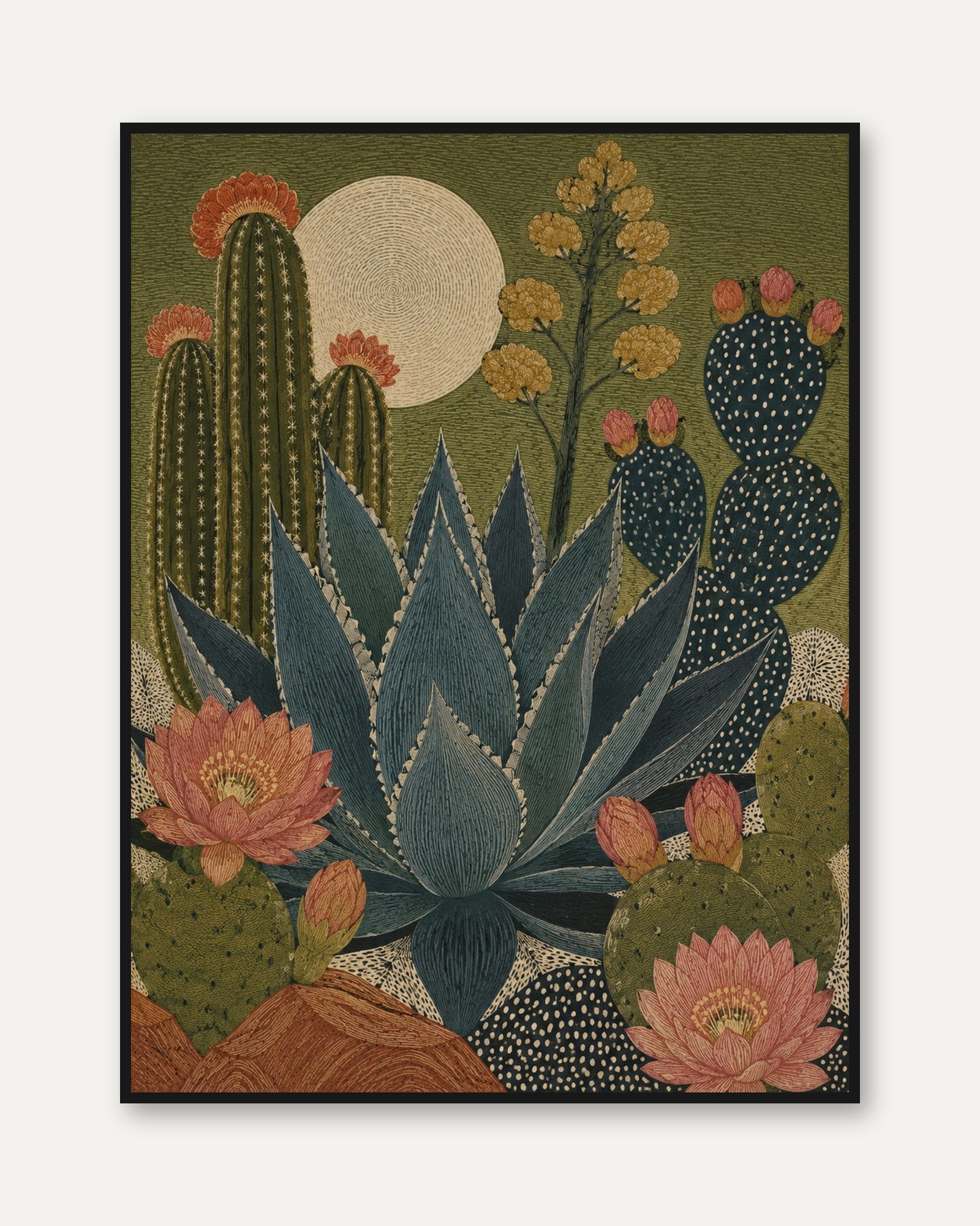 Desert Botanical Wall Art – Cactus Print - framed