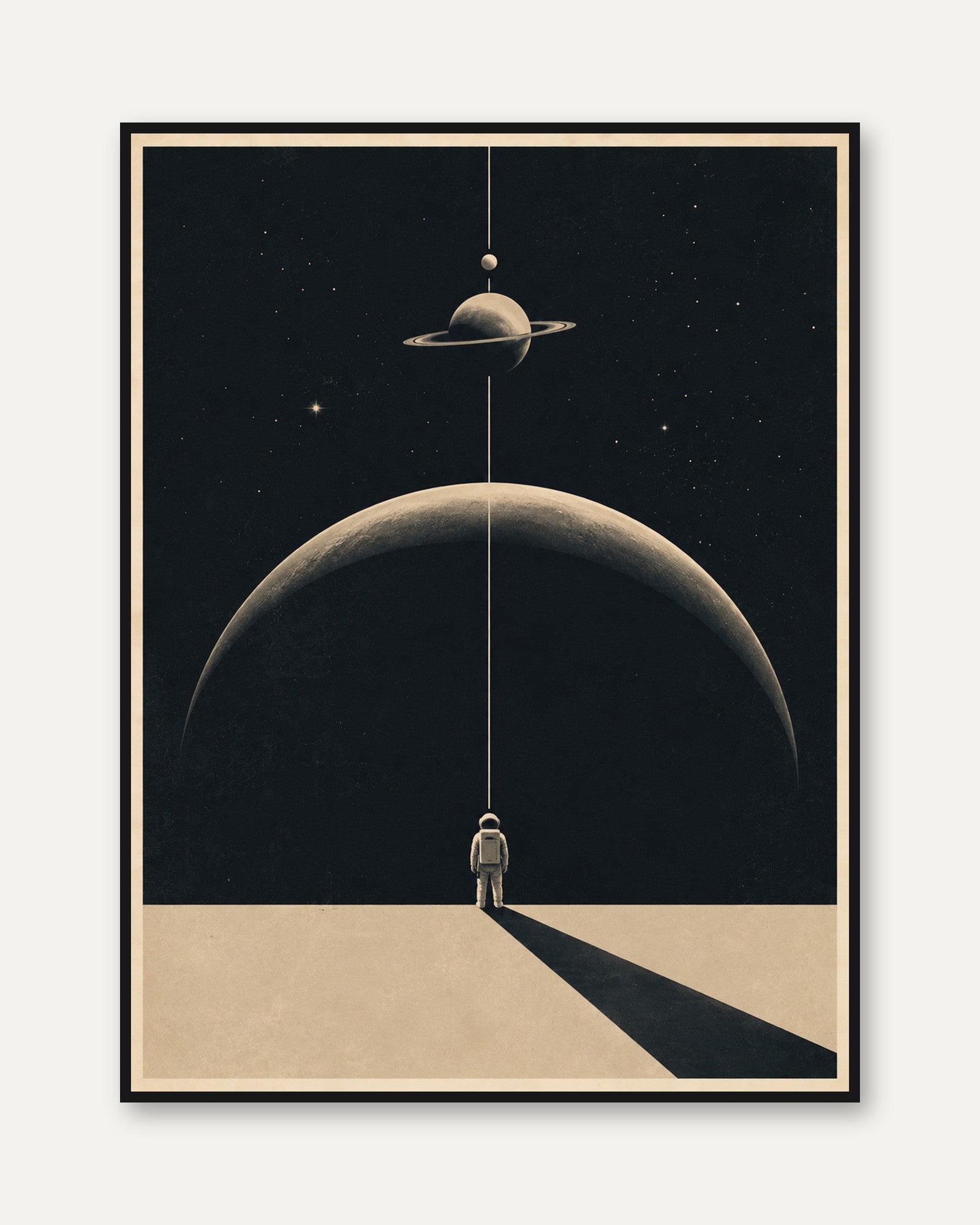 Space Explorer Art Print: Surreal Astronaut and Planetary Alignment - framed