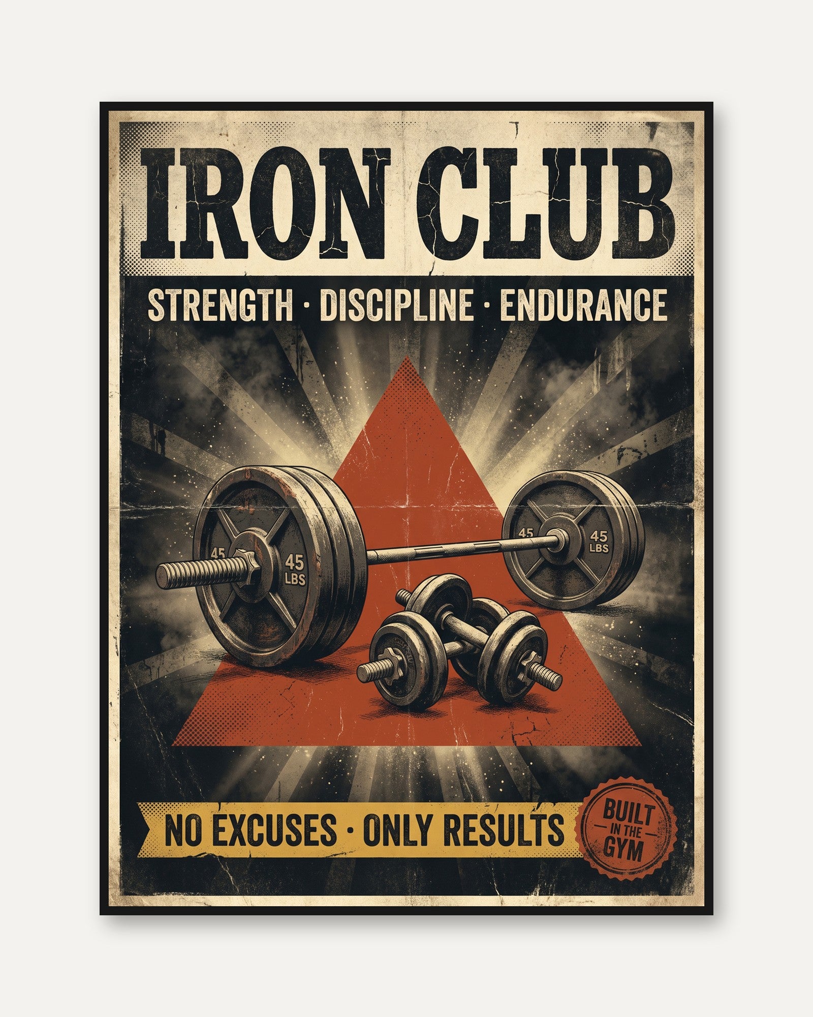 Iron Club Gym Poster: Vintage Fitness Motivation Wall Art - framed