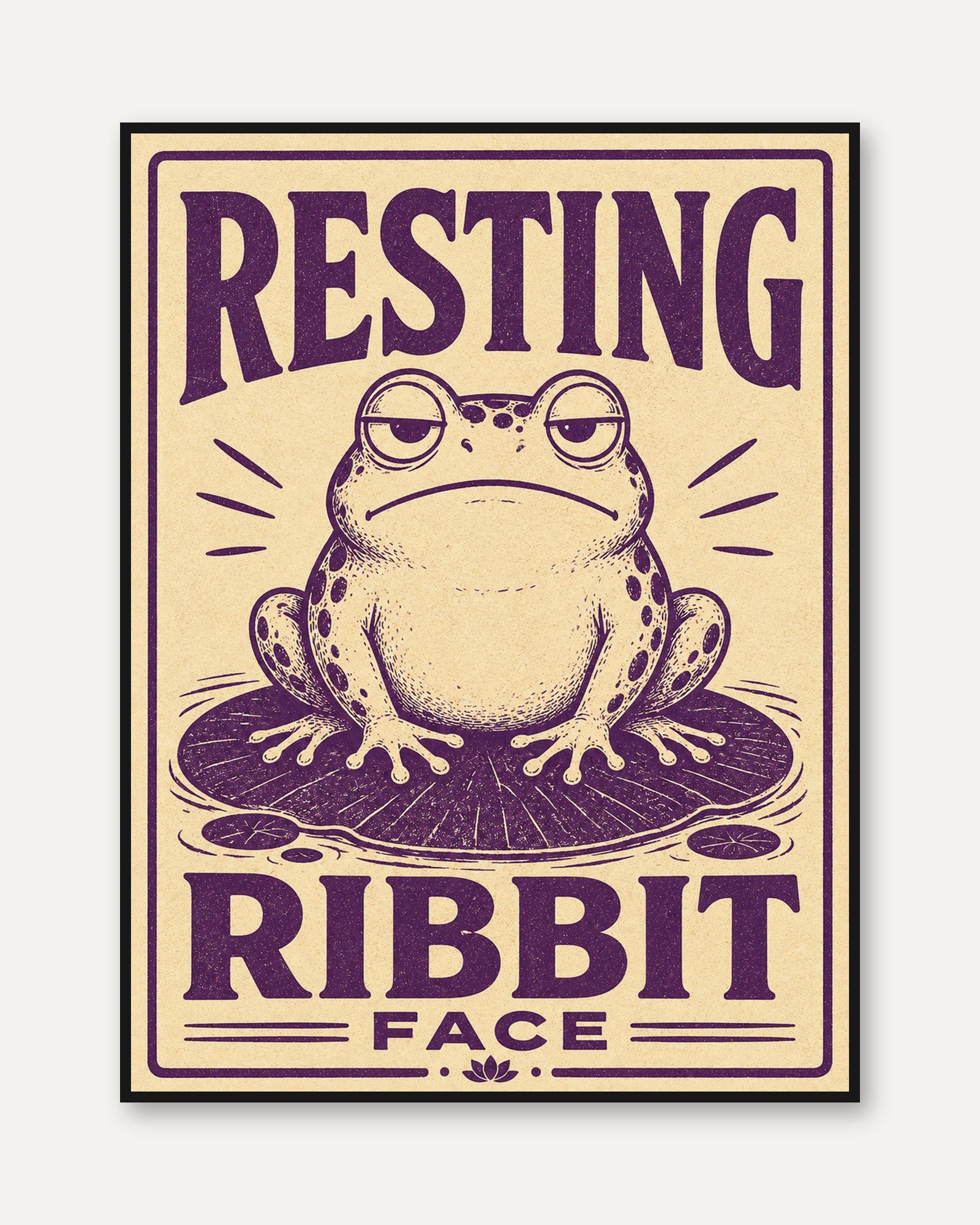 Resting Ribbit Face Poster: Vintage Frog Art - framed