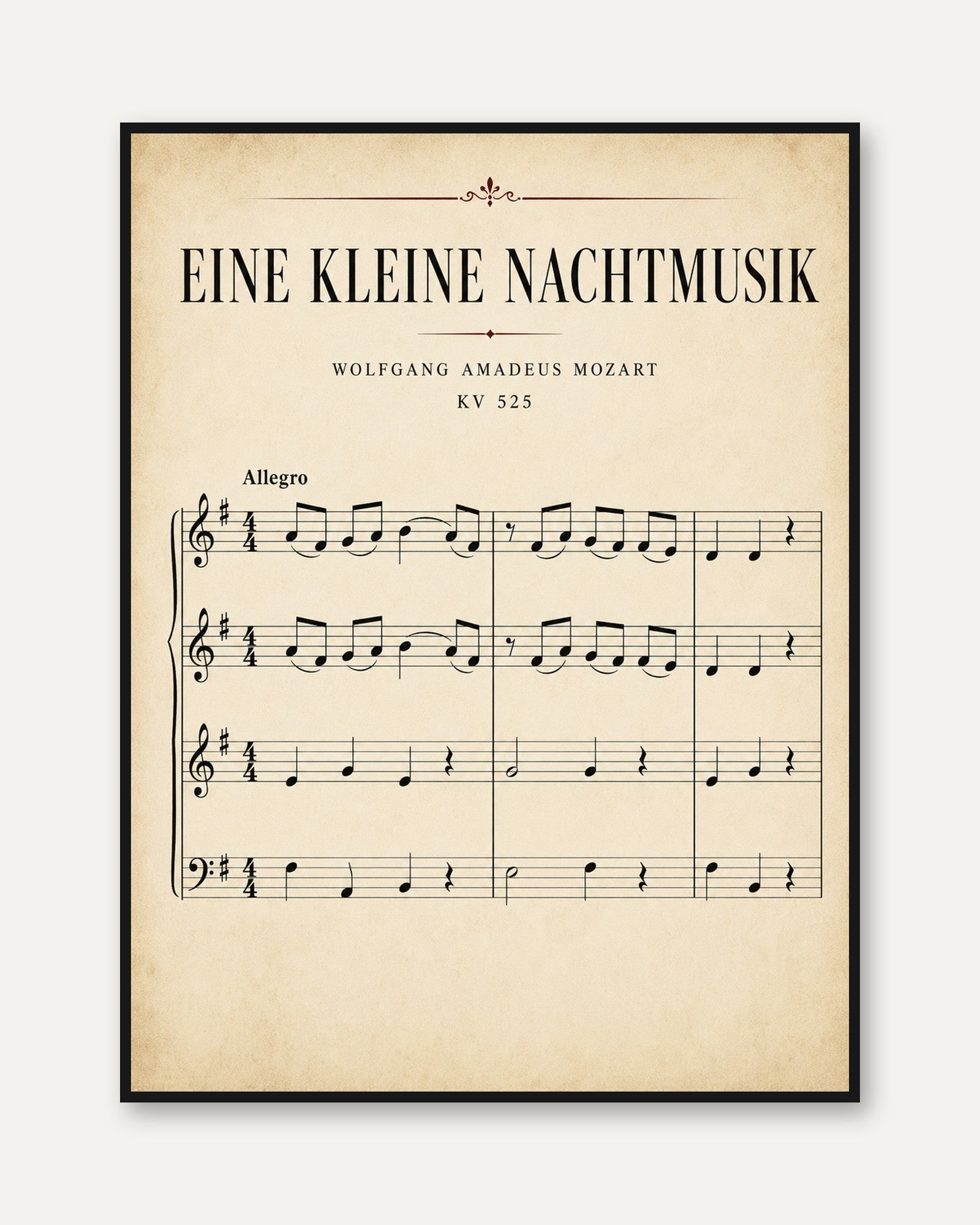 Mozart Eine Kleine Nachtmusik Sheet Music Art Print - framed