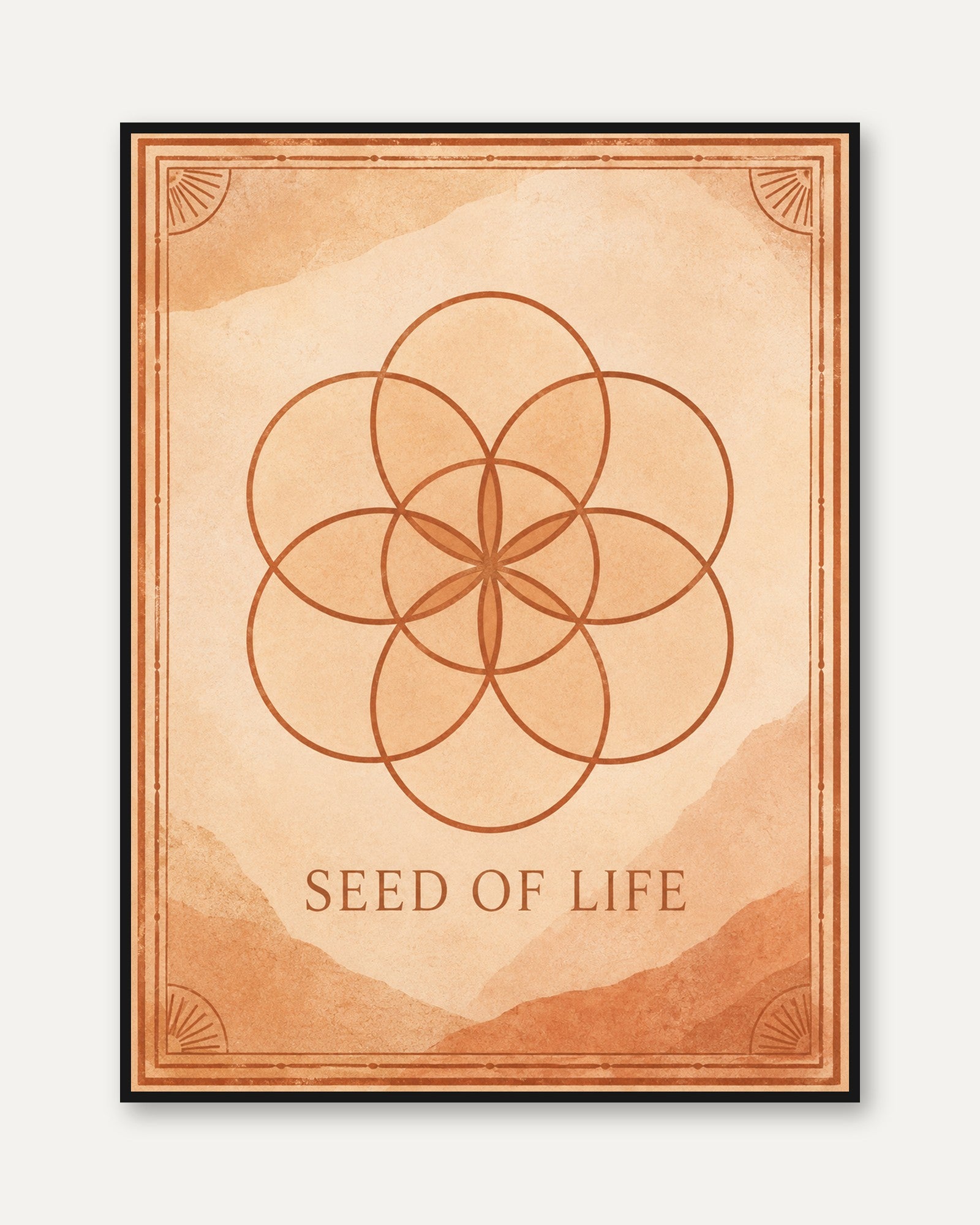 Seed of Life Print: Sacred Geometry Art in Warm Terracotta - framed