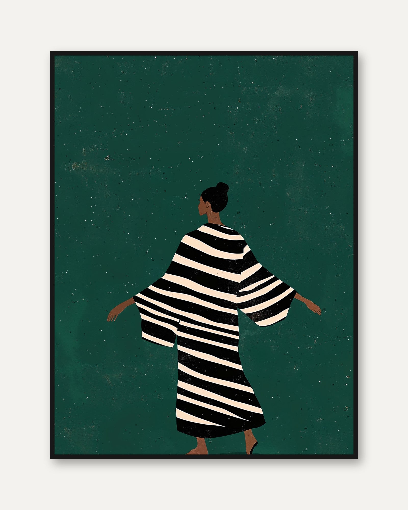 Fashion Art Print: Woman in Striped Coat - framed
