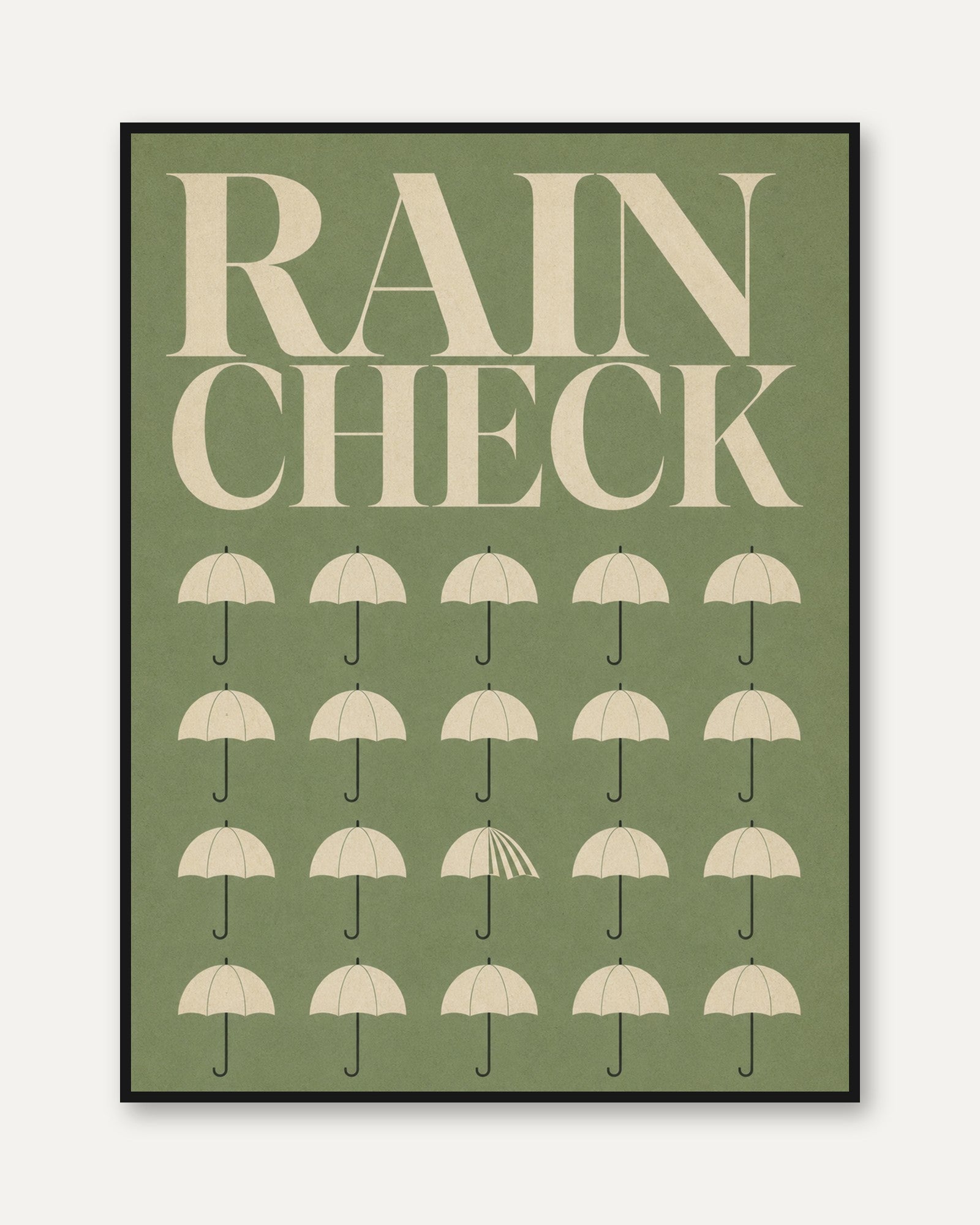 Rain Check Umbrella Print – Retro Typography - framed