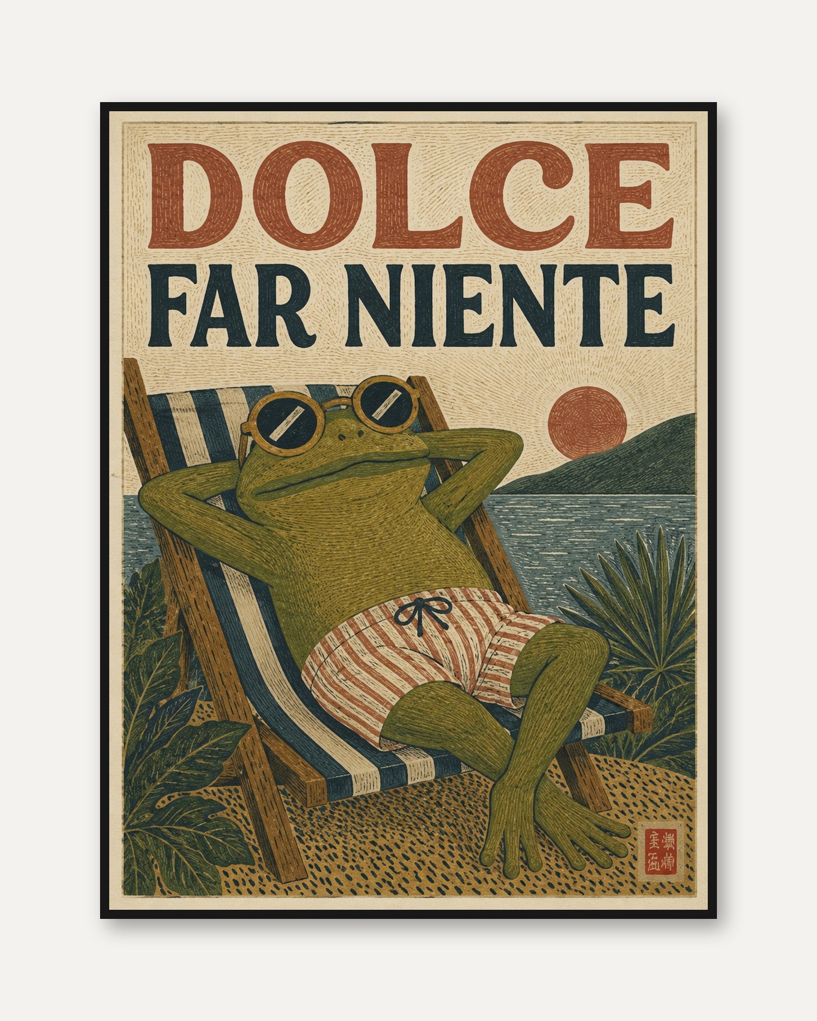 Frog Lounge Chair Art – Dolce Far Niente Print - framed