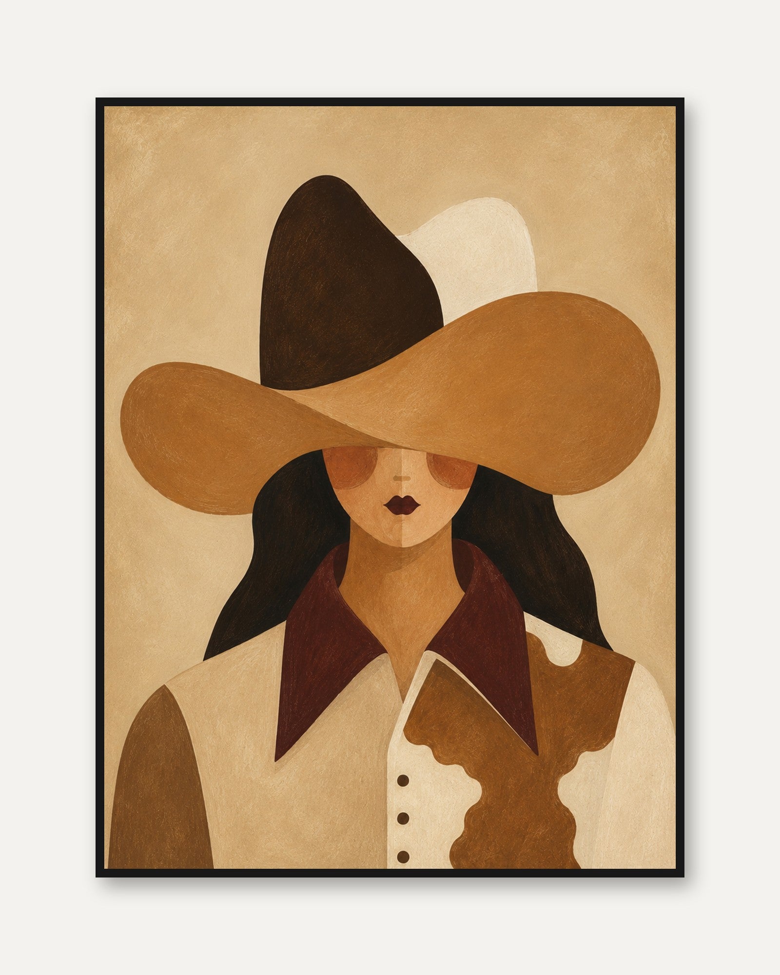 Woman in Hat Wall Art – Minimalist Portrait Print - framed