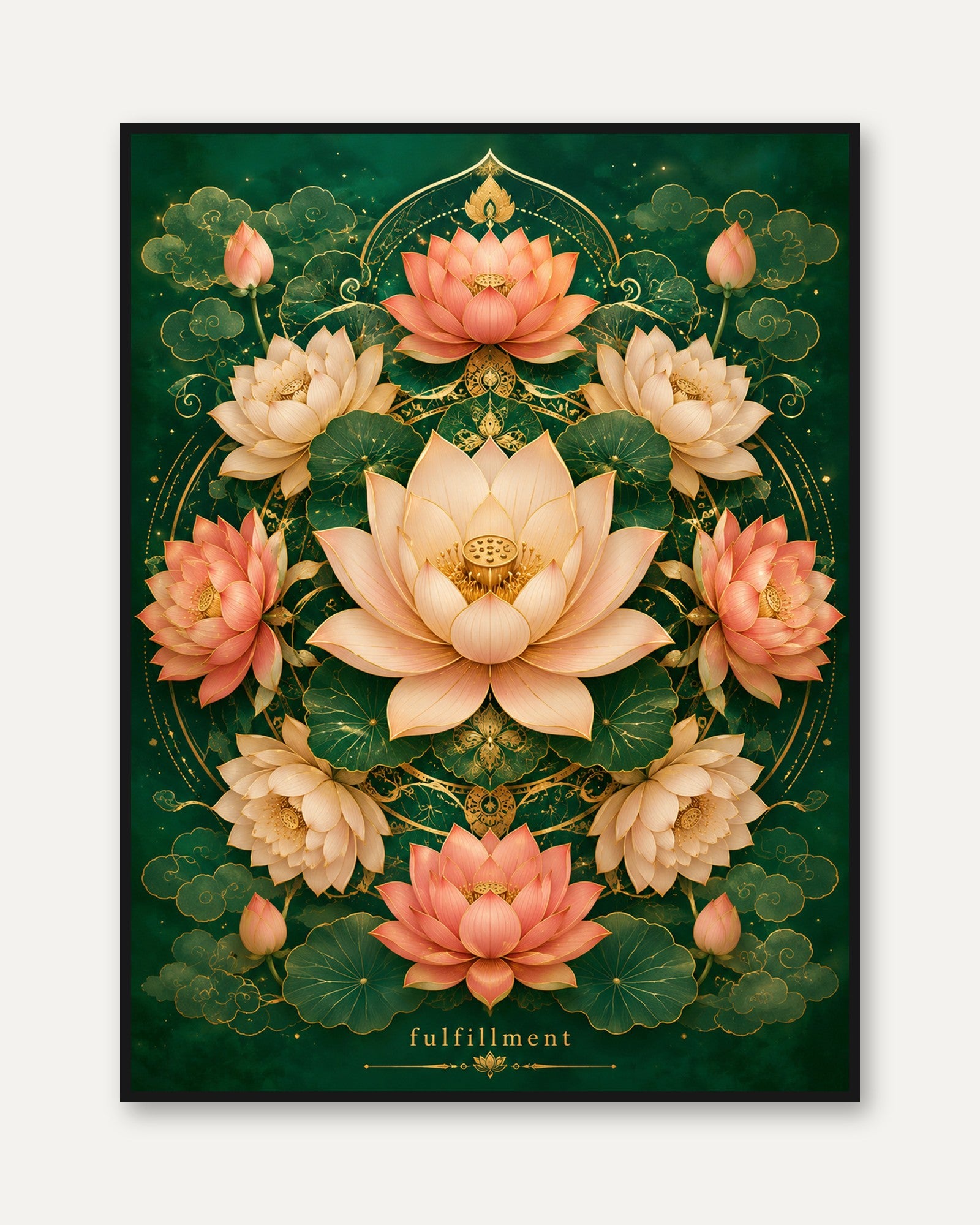 Lotus Flower Wall Art – Botanical Mandala Print - framed