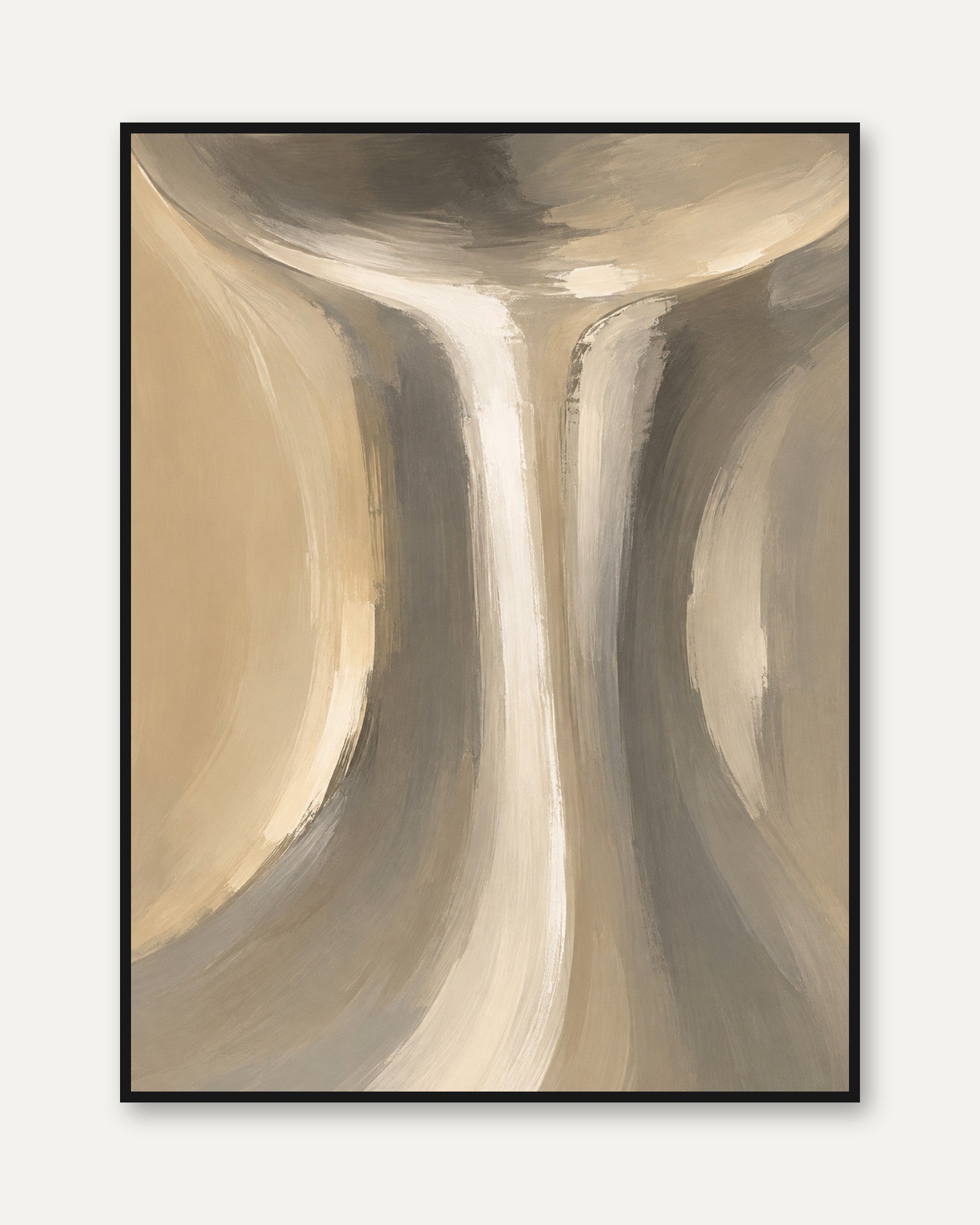 Abstract Flowing Curves Wall Art: Neutral Beige and Gray Brushstrokes - framed