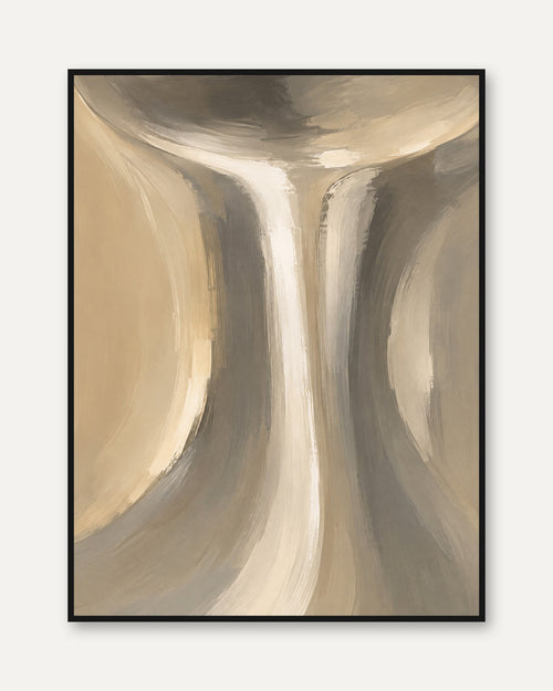 Abstract Flowing Curves Wall Art: Neutral Beige and Gray Brushstrokes - framed