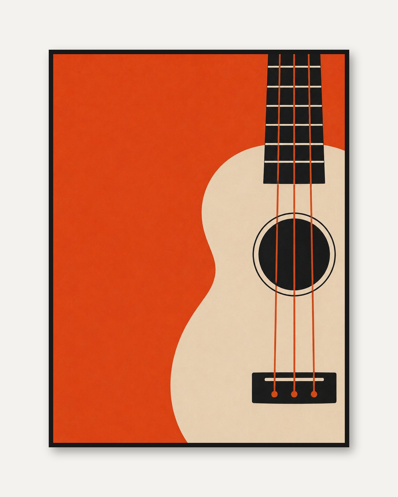 Minimalist Guitar Poster: Mid-Century Modern Orange Music Art - framed
