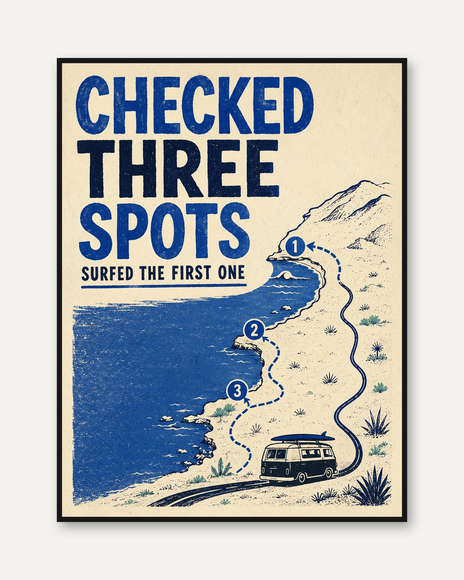 Surf Travel Poster – Coastal Map Wall Art - framed
