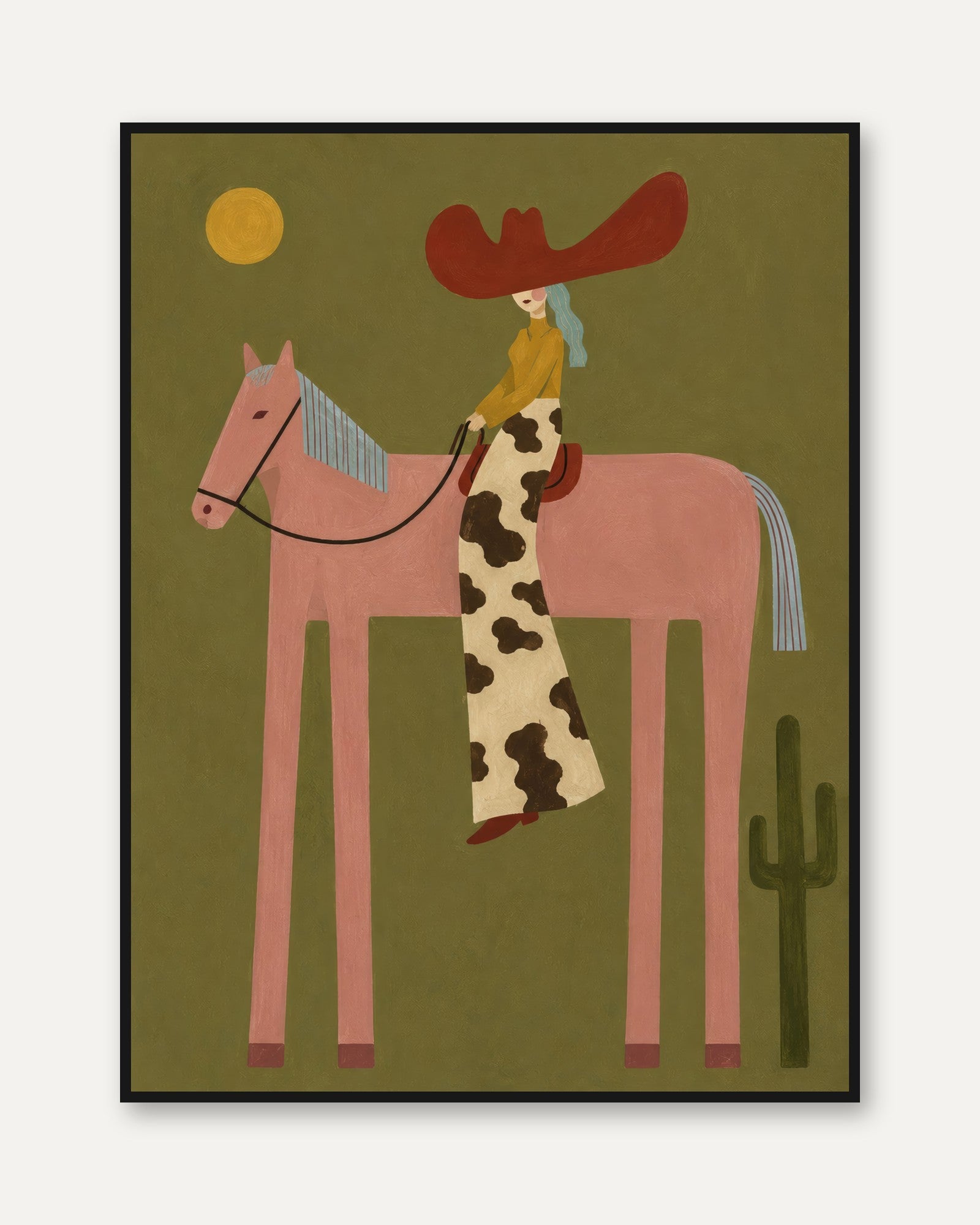 Western Folk Art Print – Cowboy Horse Wall Art - framed