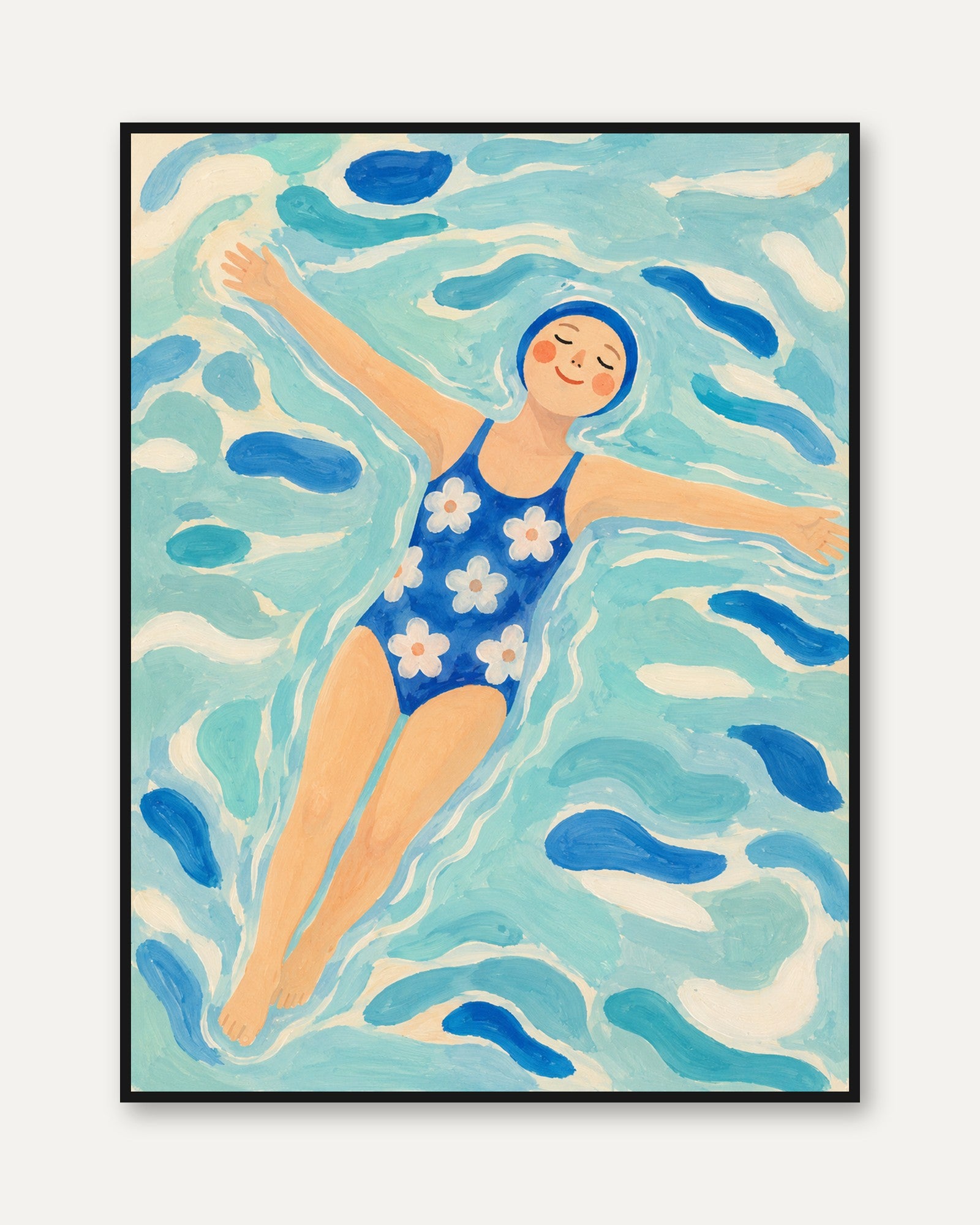 Vintage Swimmer Wall Art – Retro Beach Print - framed