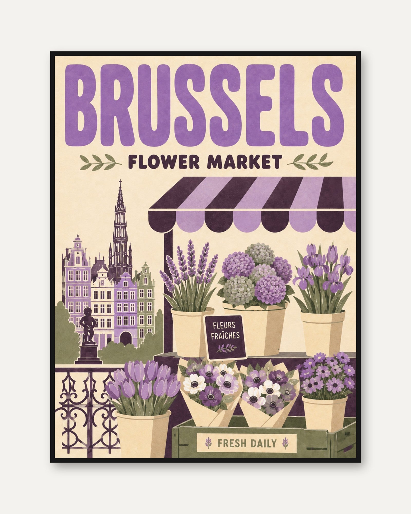 Vintage Brussels Flower Market Print - framed