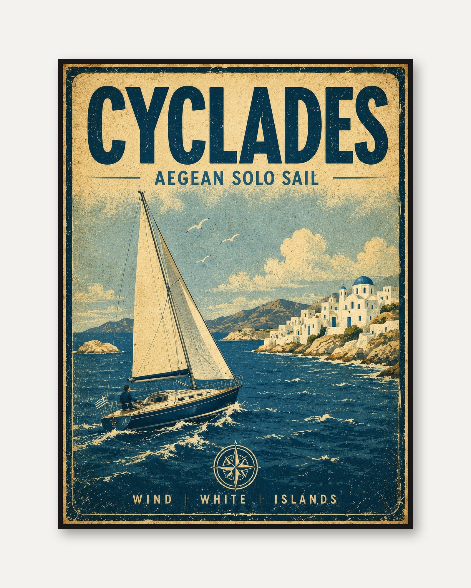 Cyclades Sailing Poster — Vintage Aegean Travel Print - framed