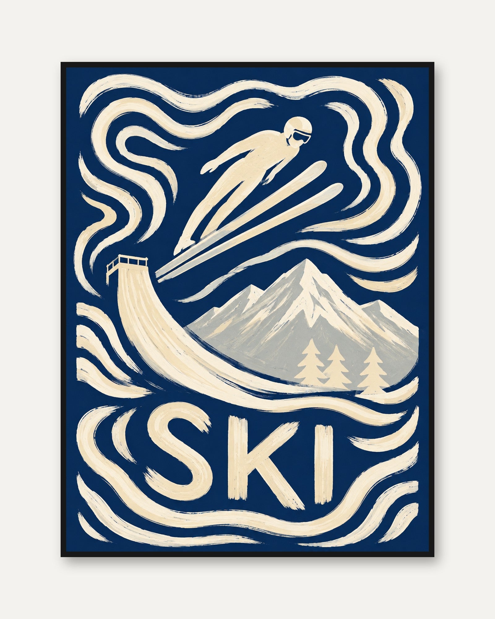 Ski Jump Poster – Vintage Ski Wall Art - framed