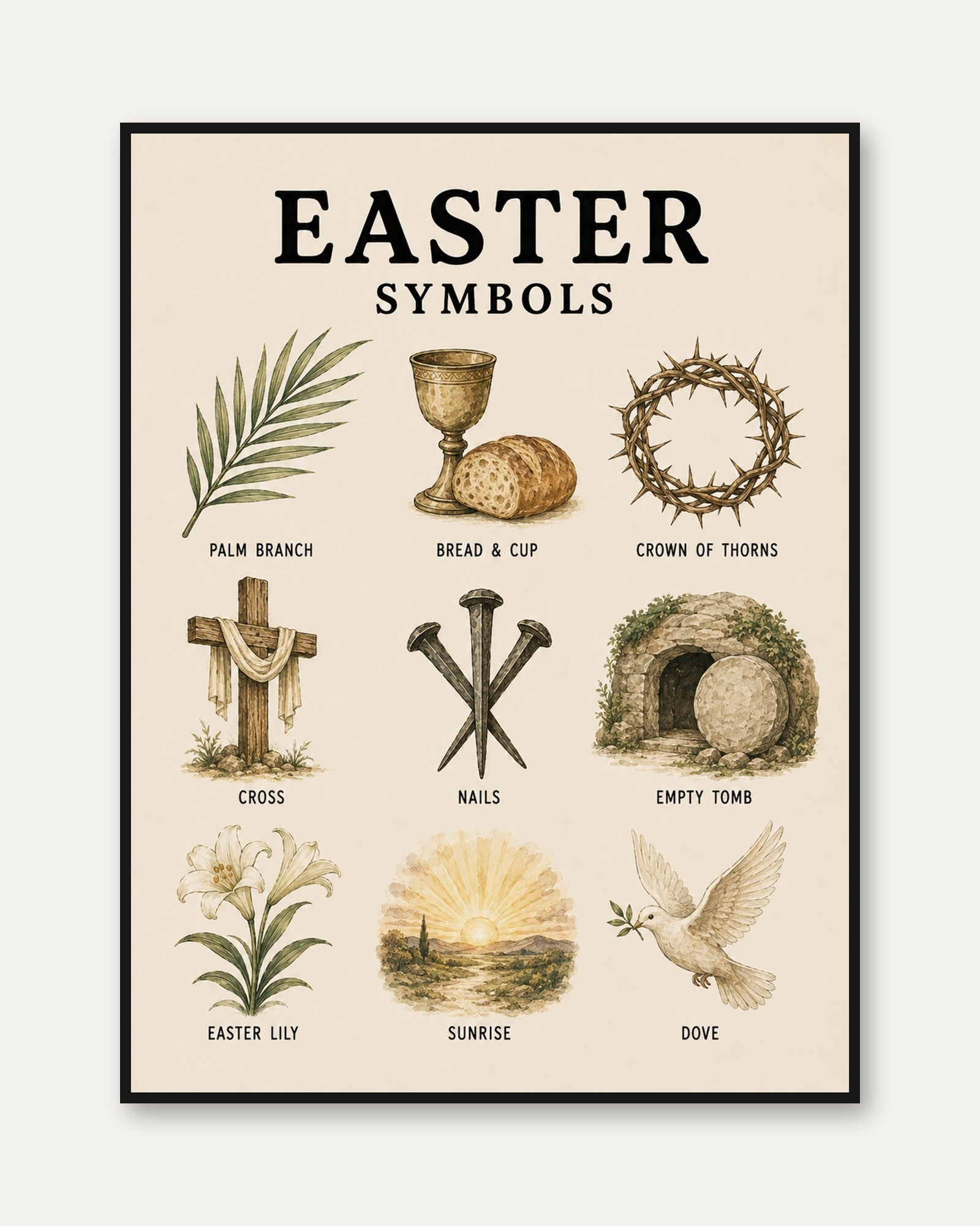 Christian Easter Wall Art: Sacred Symbols - framed