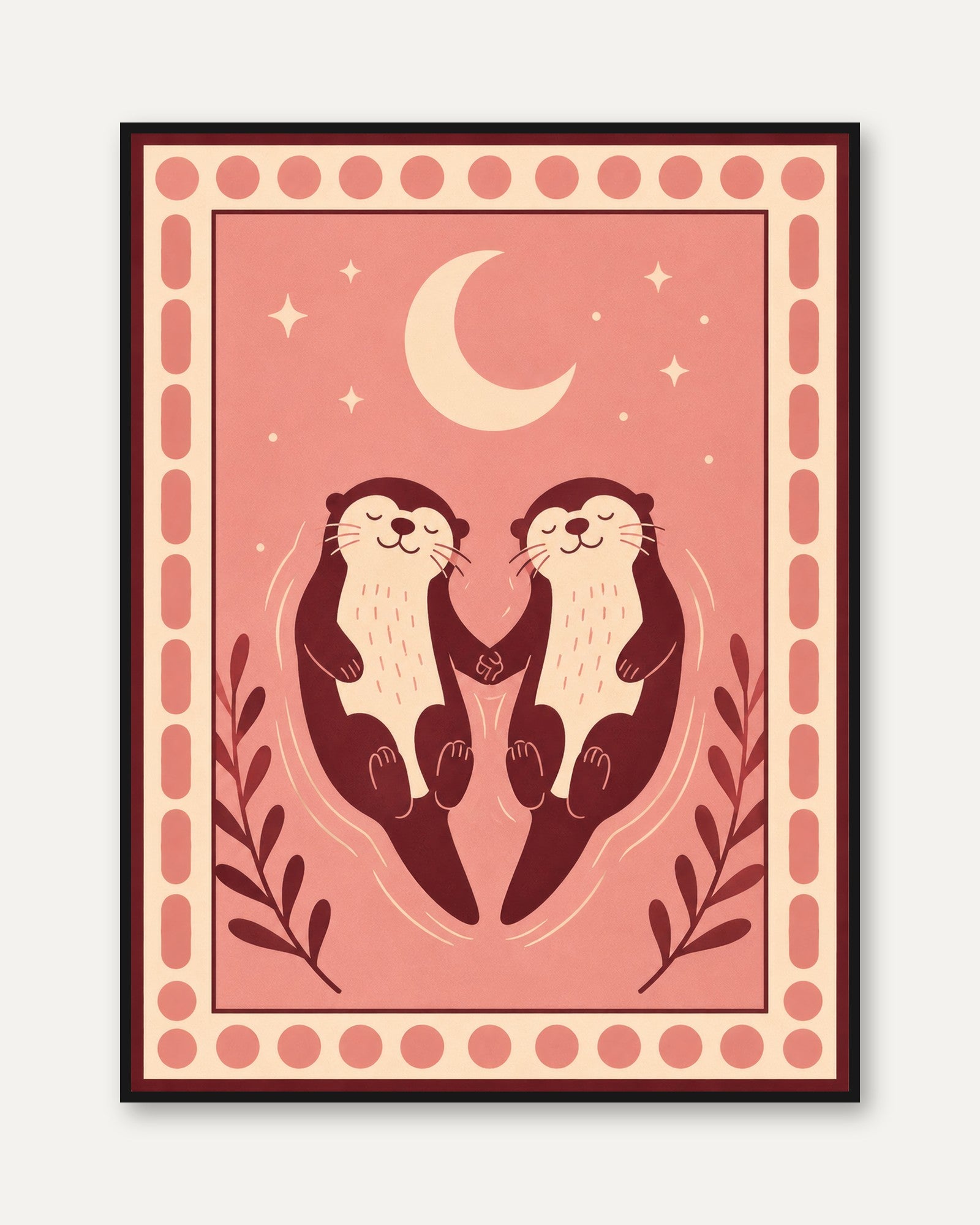 Folk Art Otter Print – Pink Boho Nursery Wall Art - framed