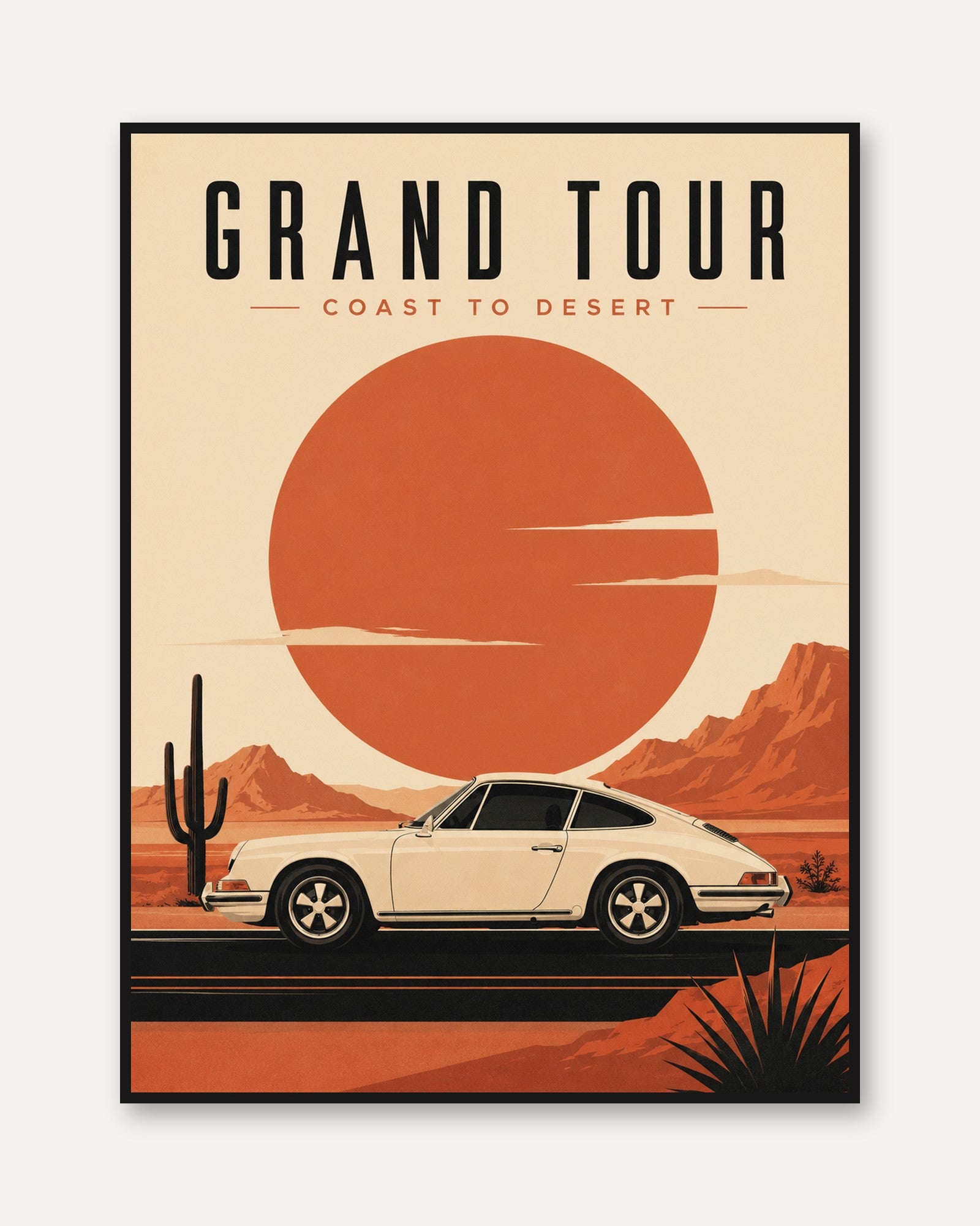 Travel Poster Print: Mid-Century Retro Car - framed