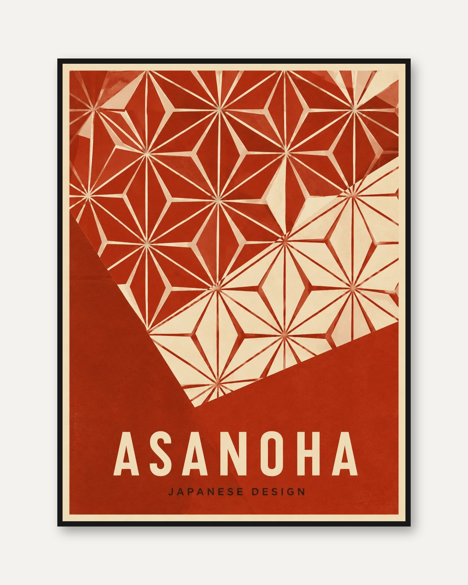 Asanoha Japanese Wall Art: Terracotta Geometric Star Pattern - framed