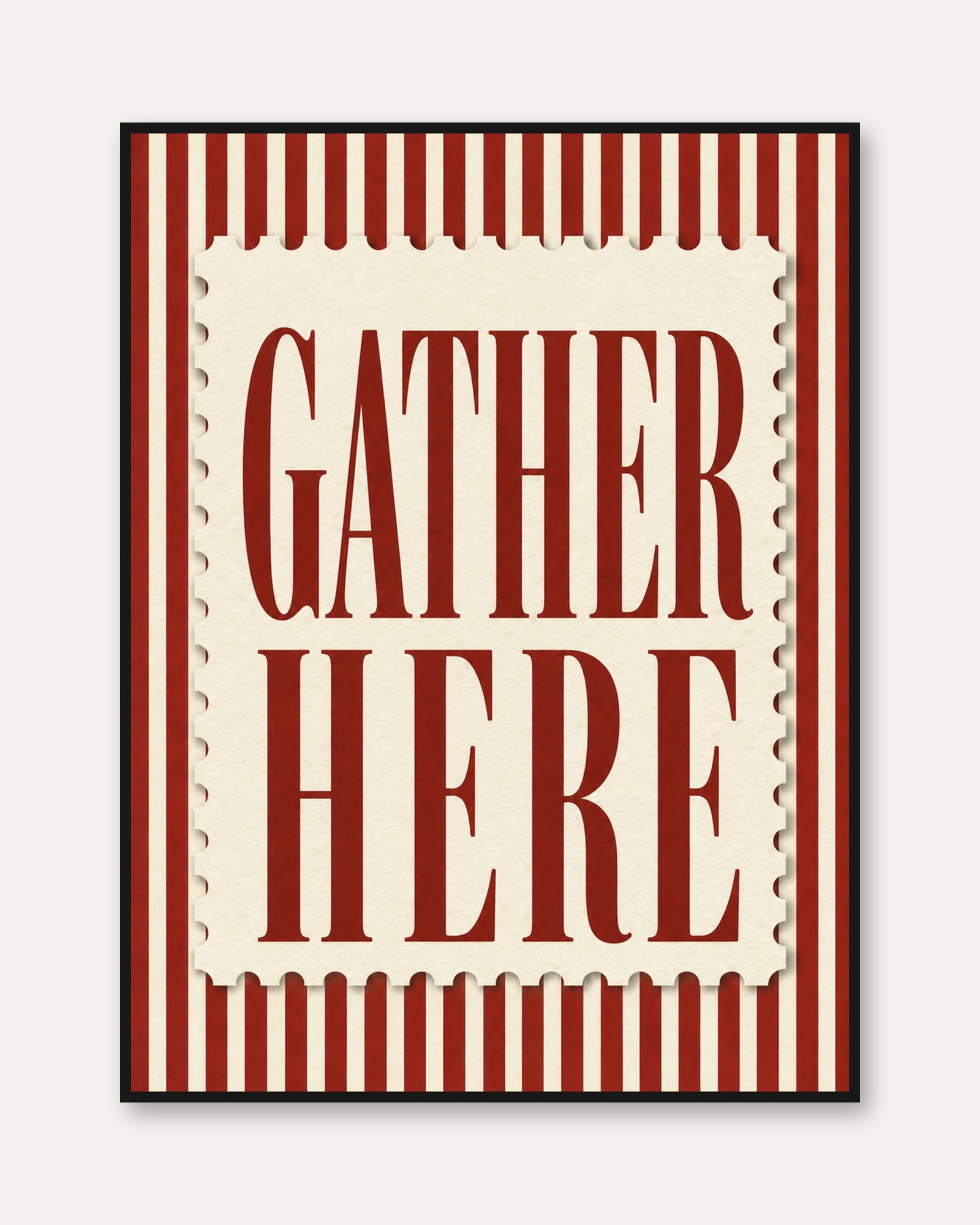 Gather Here Wall Art – Vintage Farmhouse Print - framed