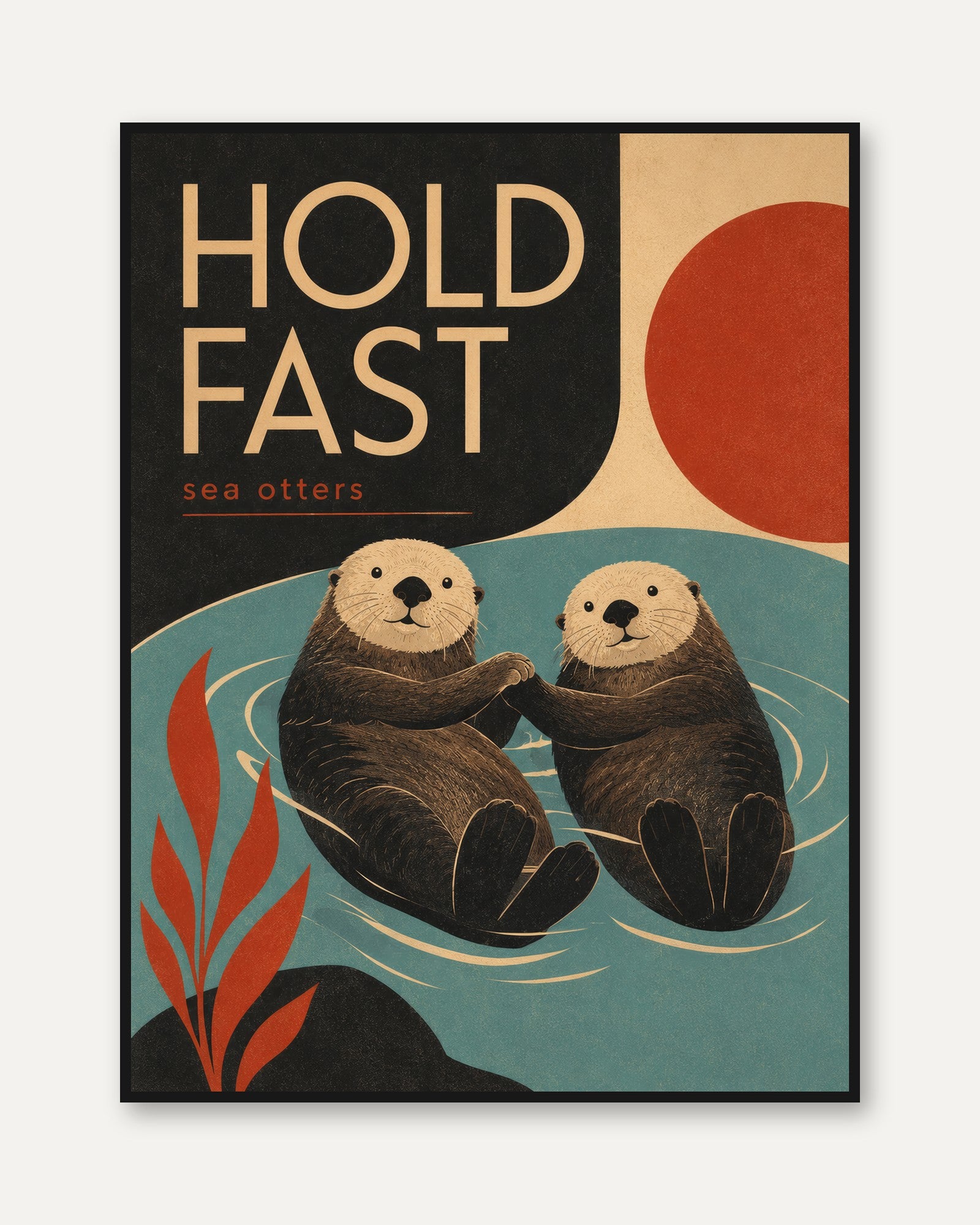 Sea Otter Art Print — Vintage Retro Illustration - framed