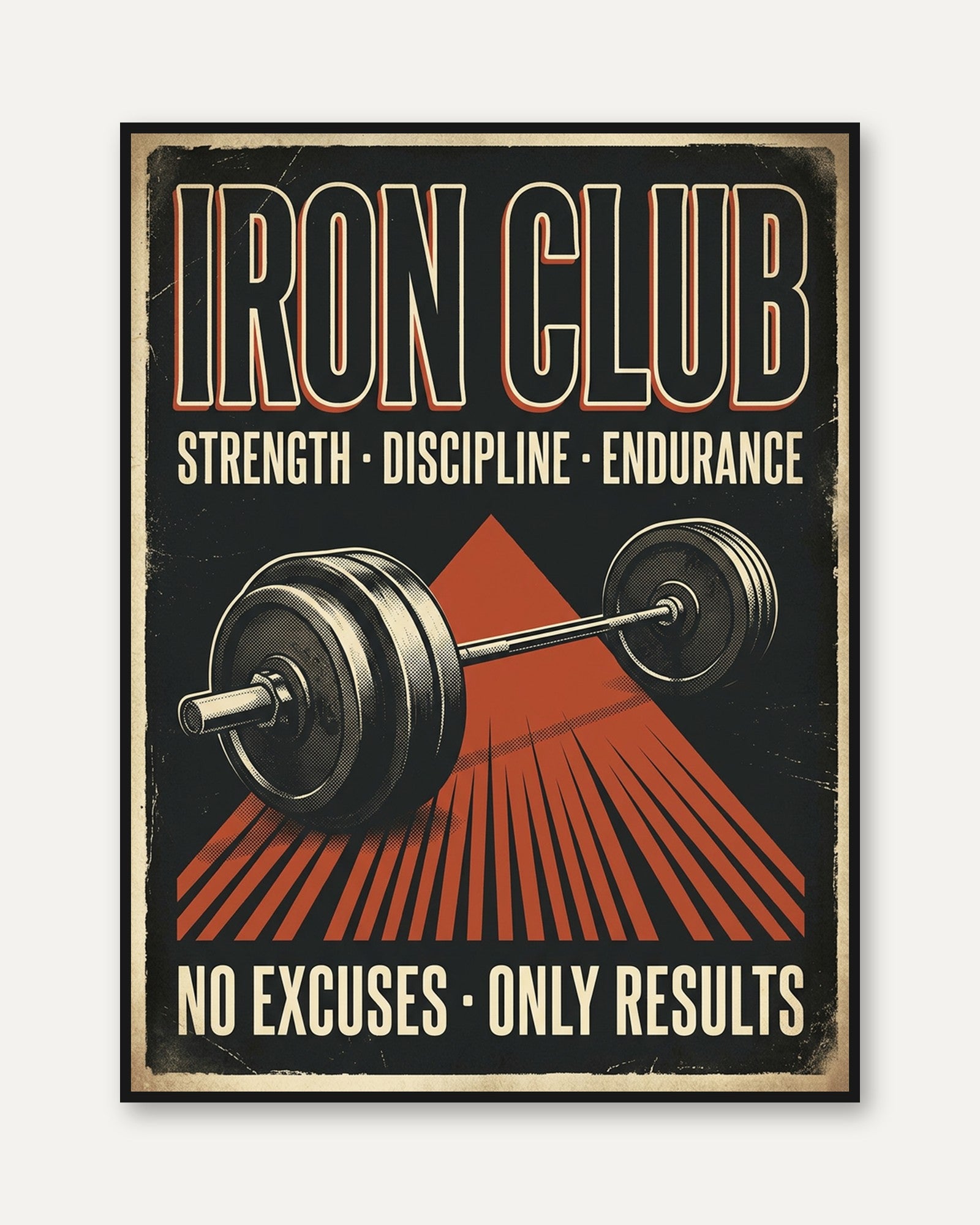 Vintage Iron Club Gym Poster — Retro Weightlifting Print - framed