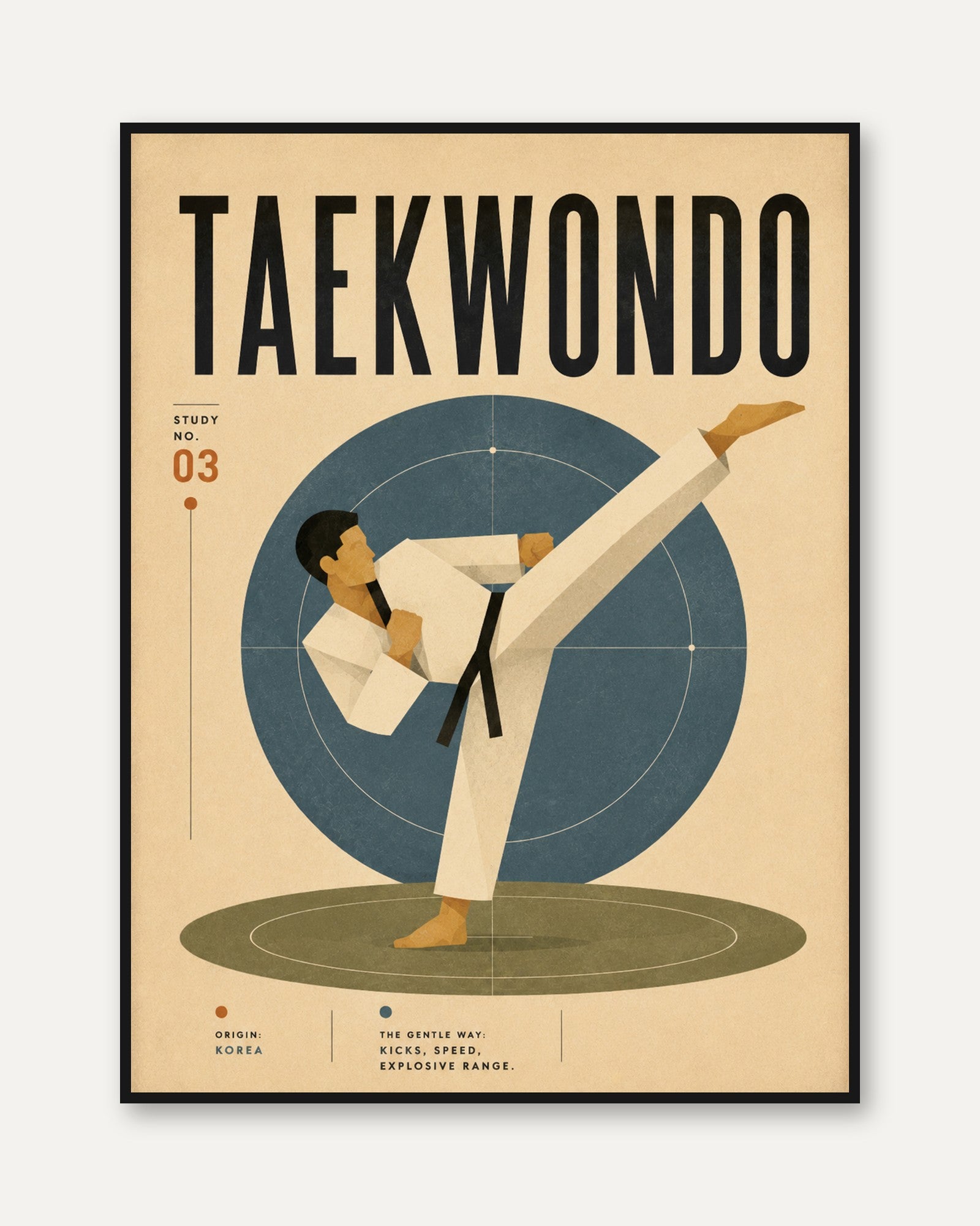 Taekwondo Vintage Poster Print — Retro Martial Arts Design - framed