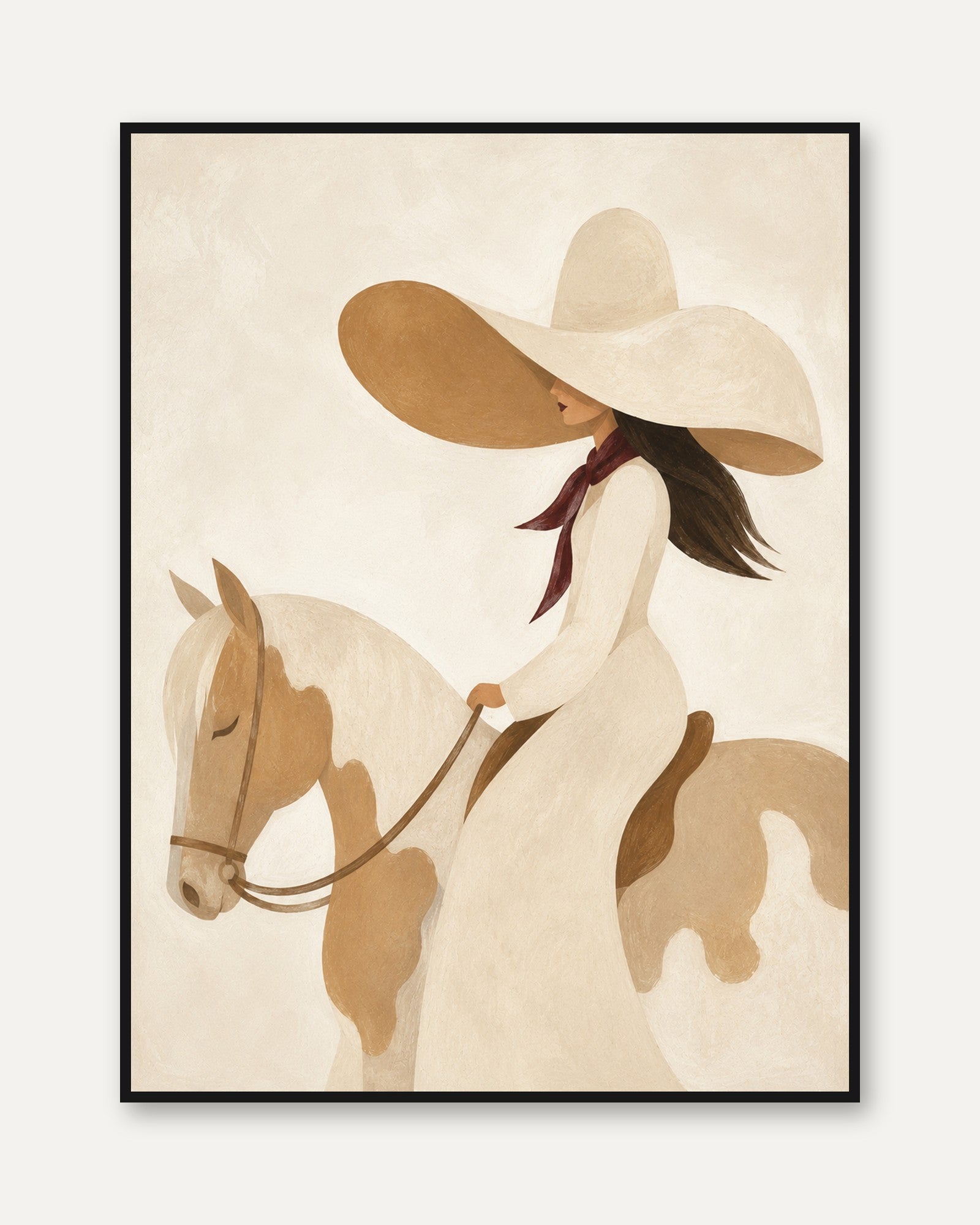 Woman on Horse Print – Equestrian Wall Art - framed