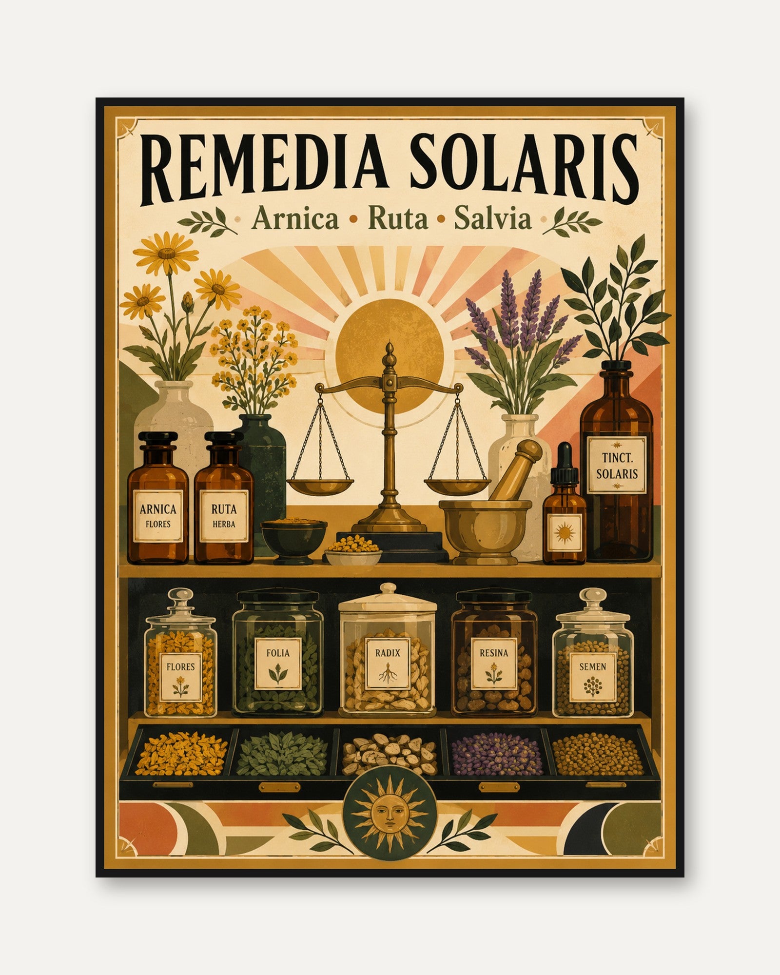 Herbal Apothecary Print: Vintage Botanical Remedy Illustration - framed