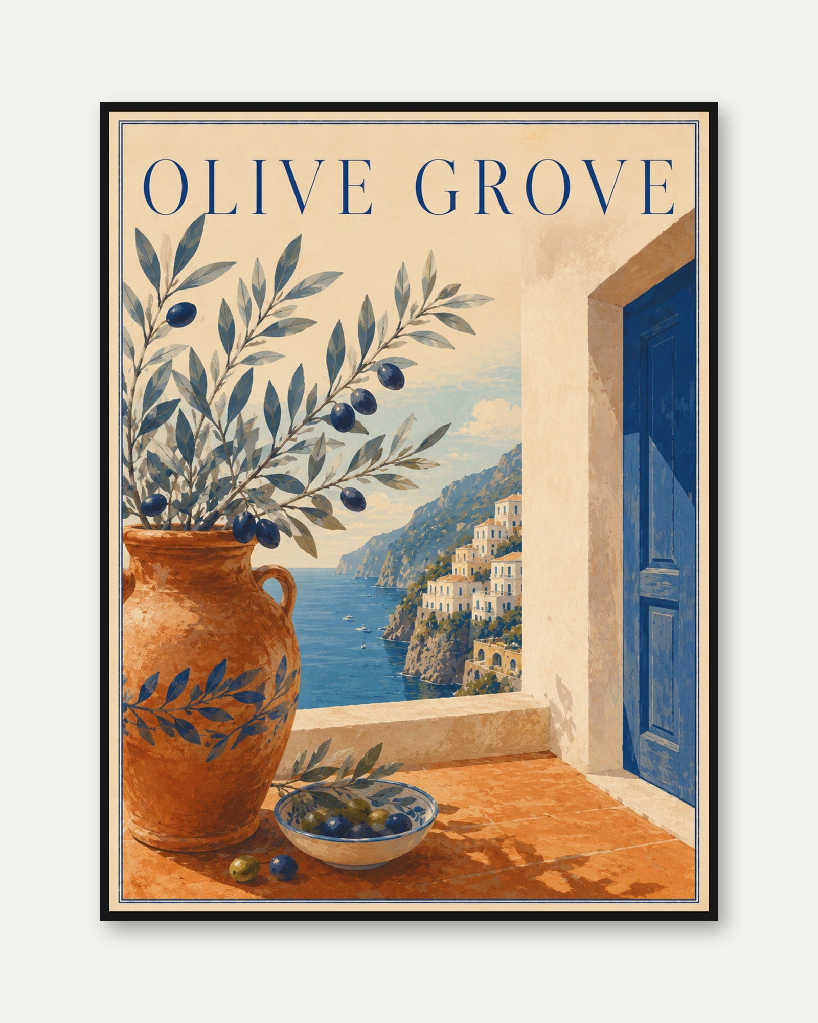 Mediterranean Wall Art: Olive Grove Scene - framed