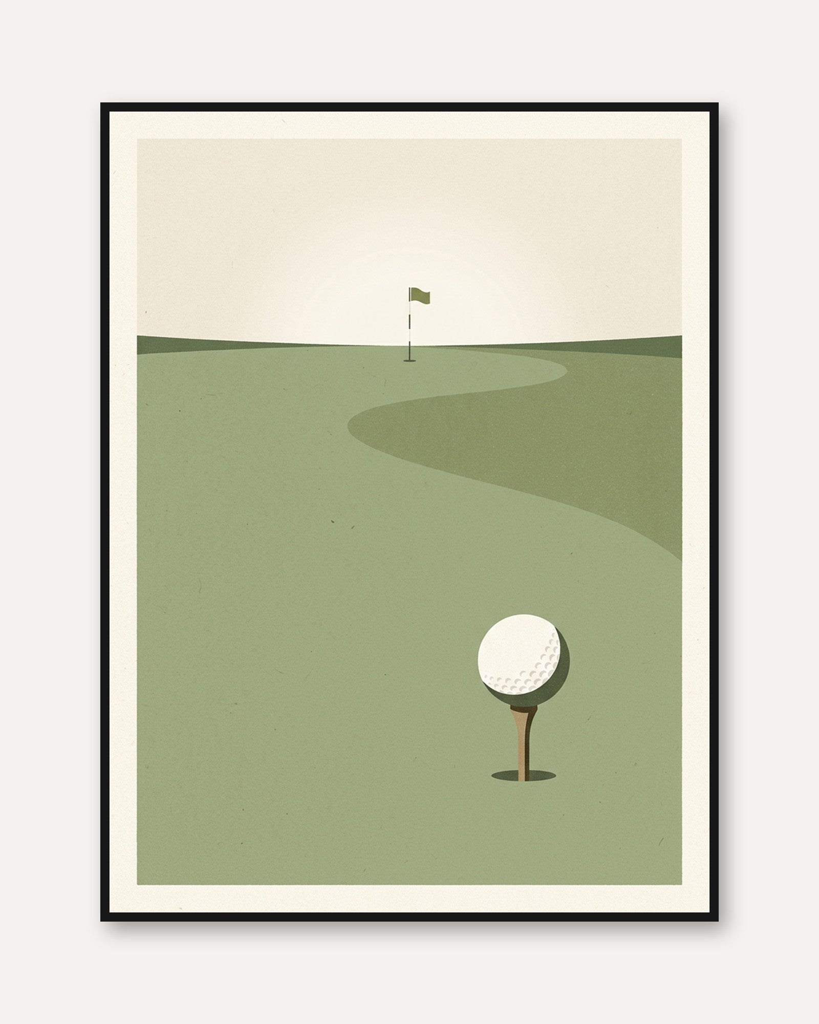 Minimalist Golf Course Art Print: Green Fairway Design - framed