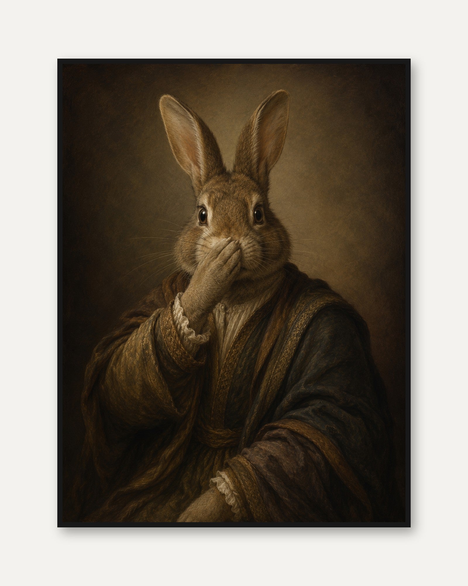 Funny Bathroom Poster Rabbit Wall Art: Classical Renaissance Style - framed