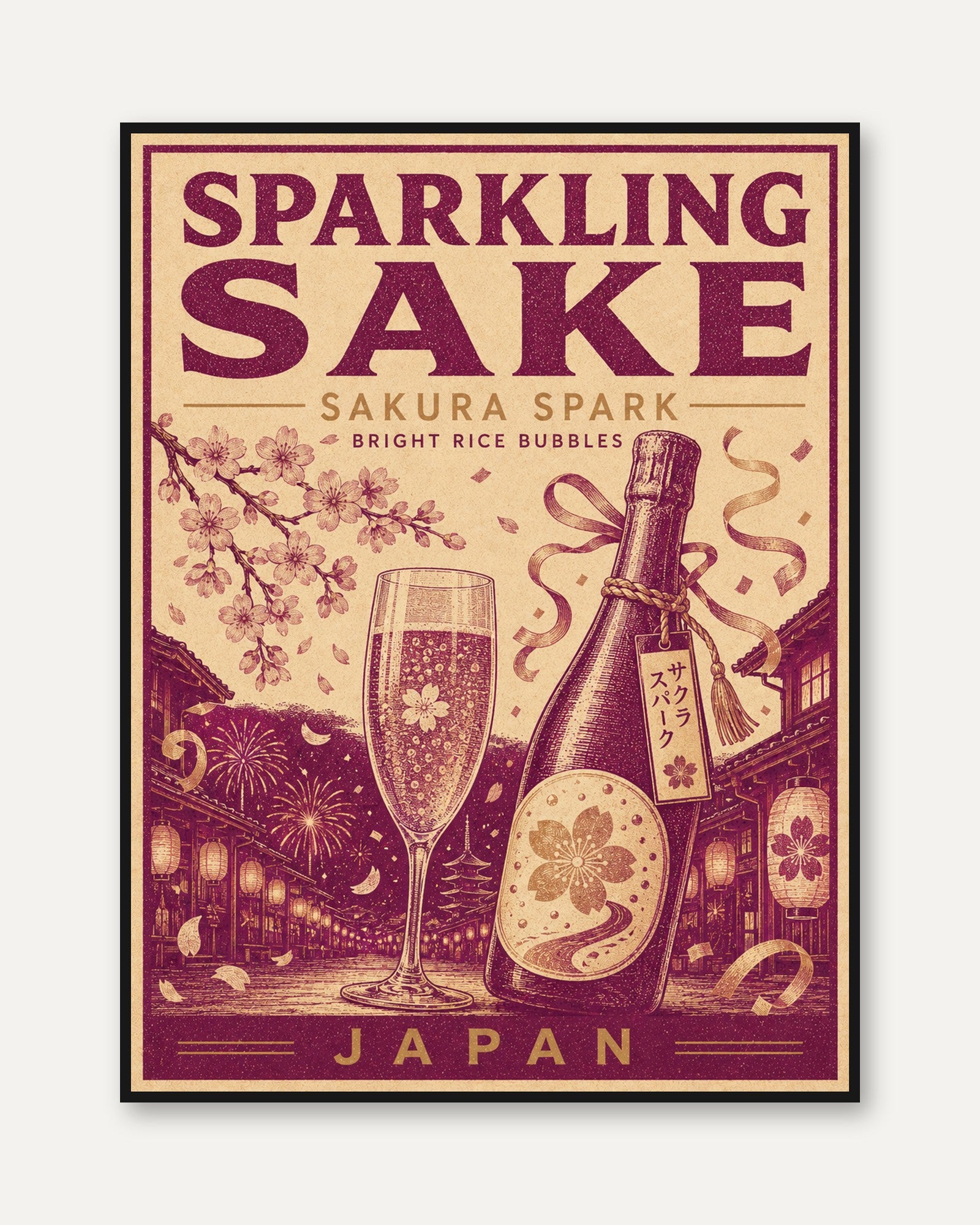 Japanese Sake Wall Art: Retro Vintage Poster - framed