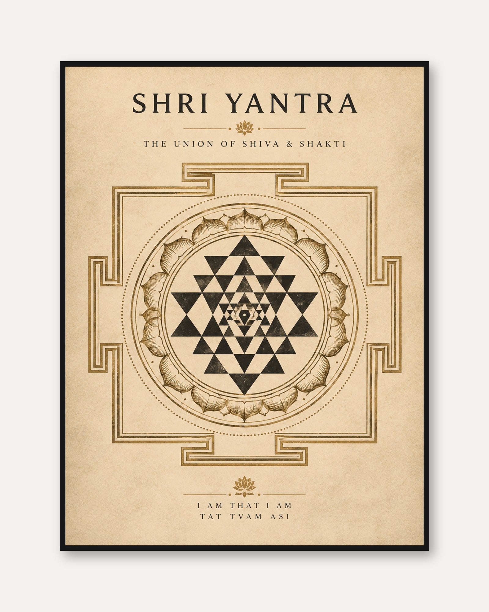 Shri Yantra Sacred Geometry Art Print: Hindu Mandala Design - framed