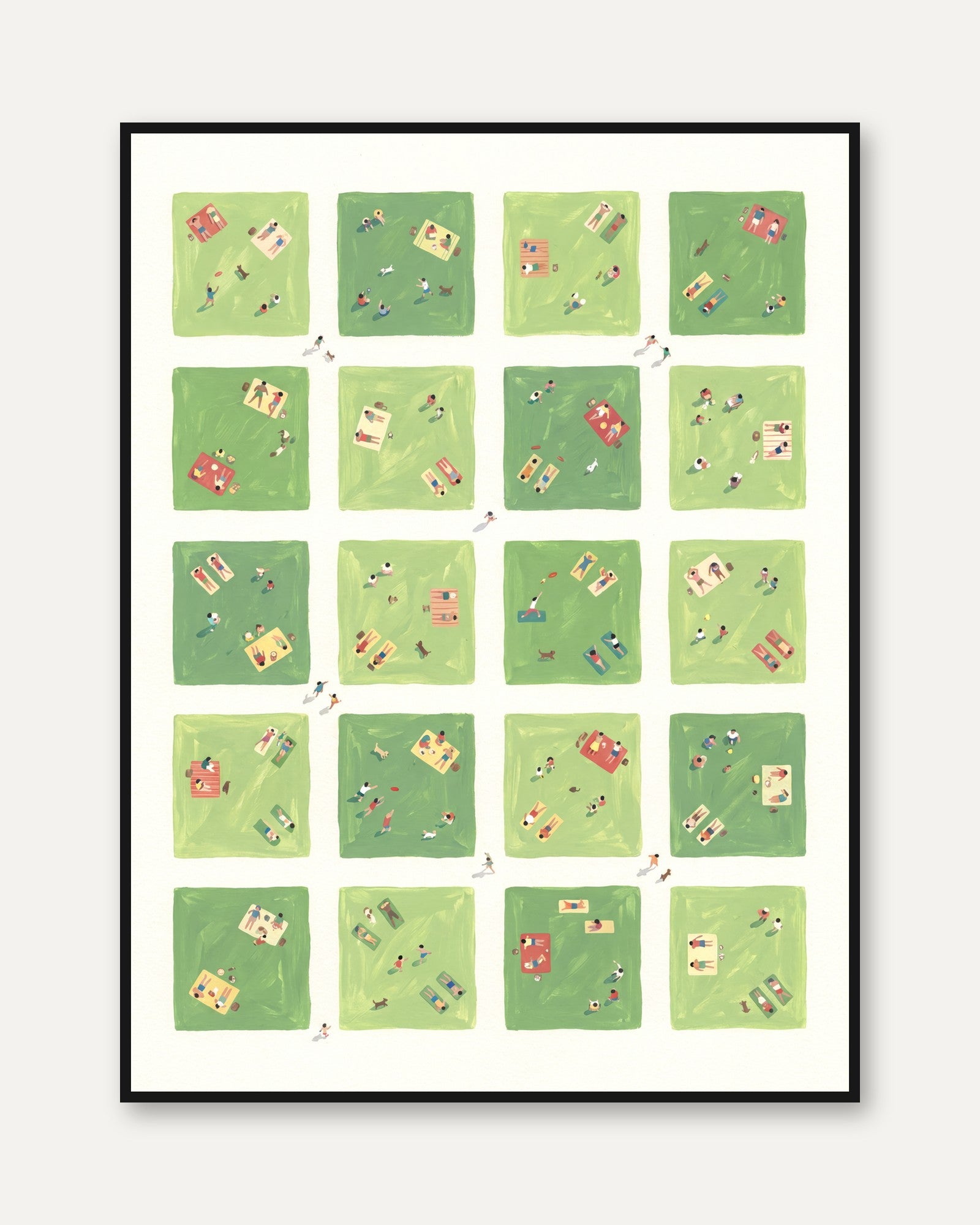 Whimsical Park Print – People on Grass - framed