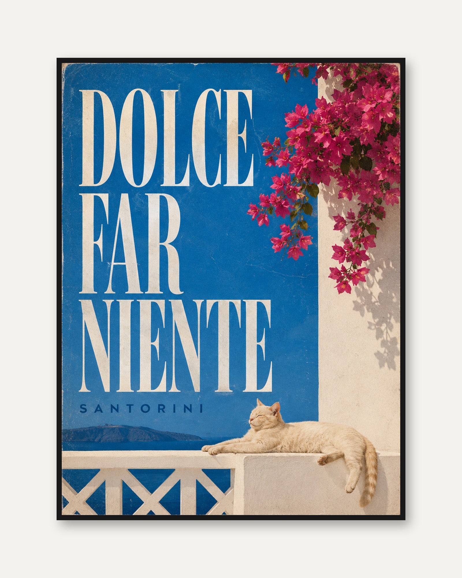 Dolce Far Niente Santorini Poster: Greek Island Travel Art Print - framed