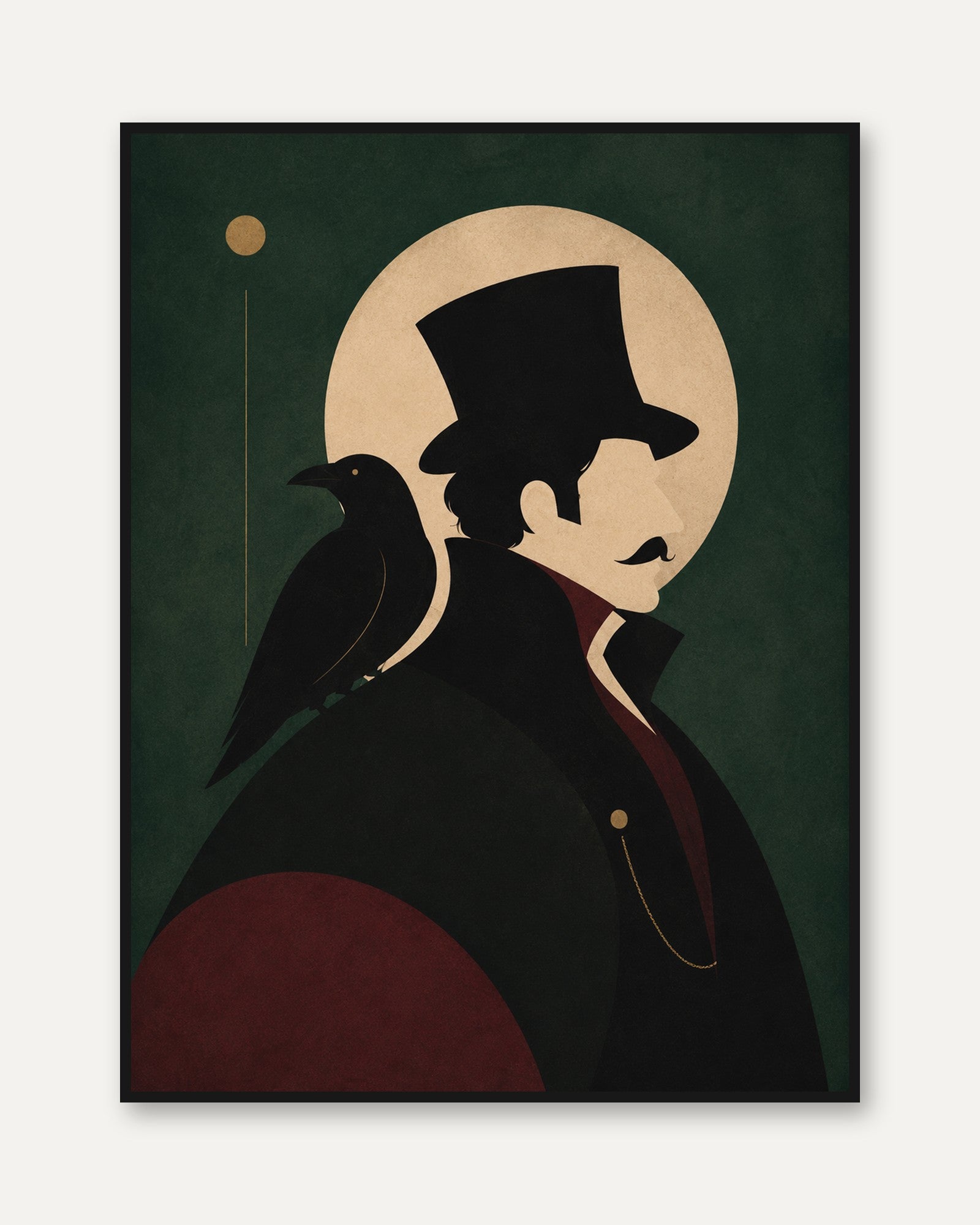 Victorian Gentleman with Crow Silhouette: Art Deco Poster - framed