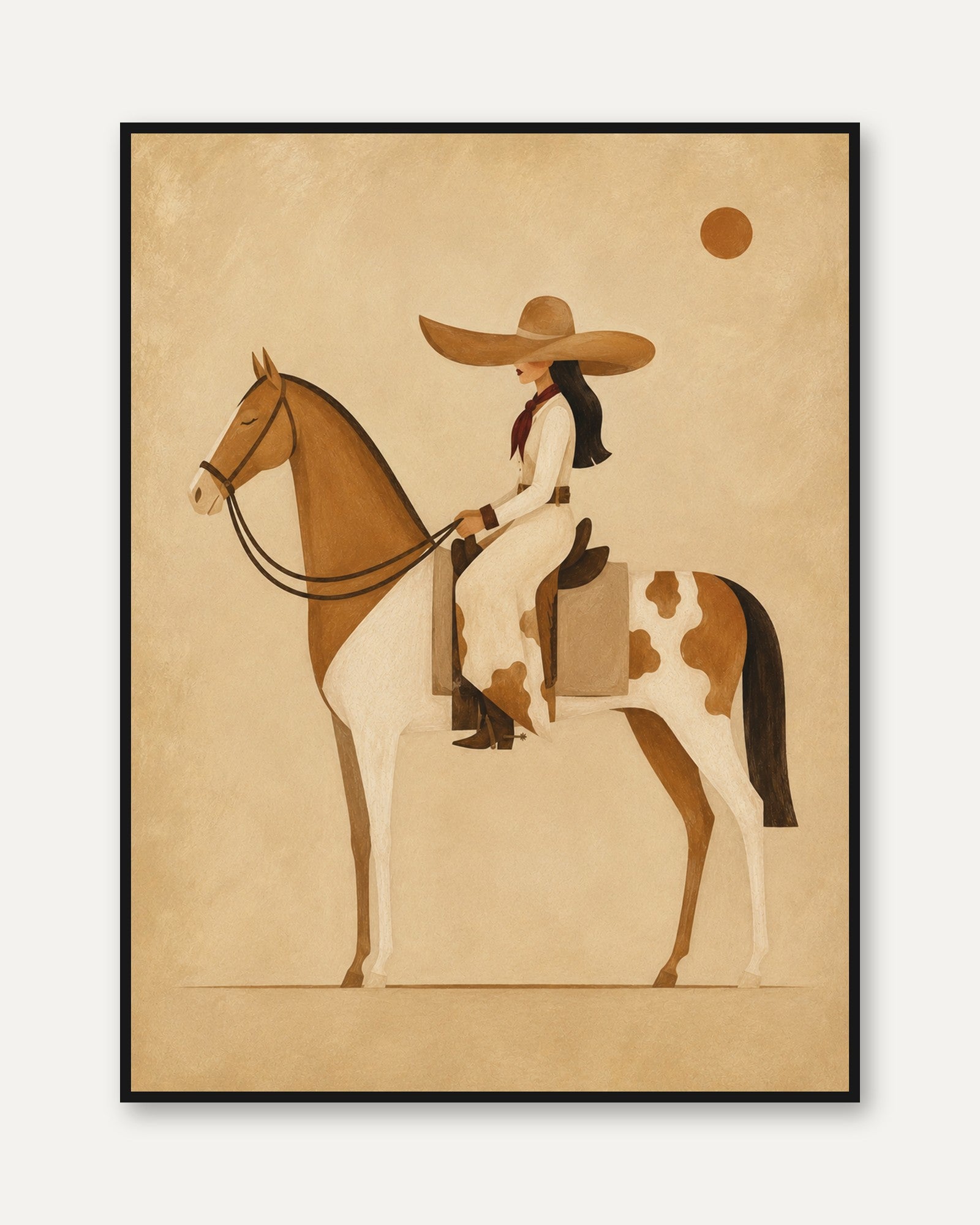 Western Cowboy Wall Art – Horse Rider Print - framed