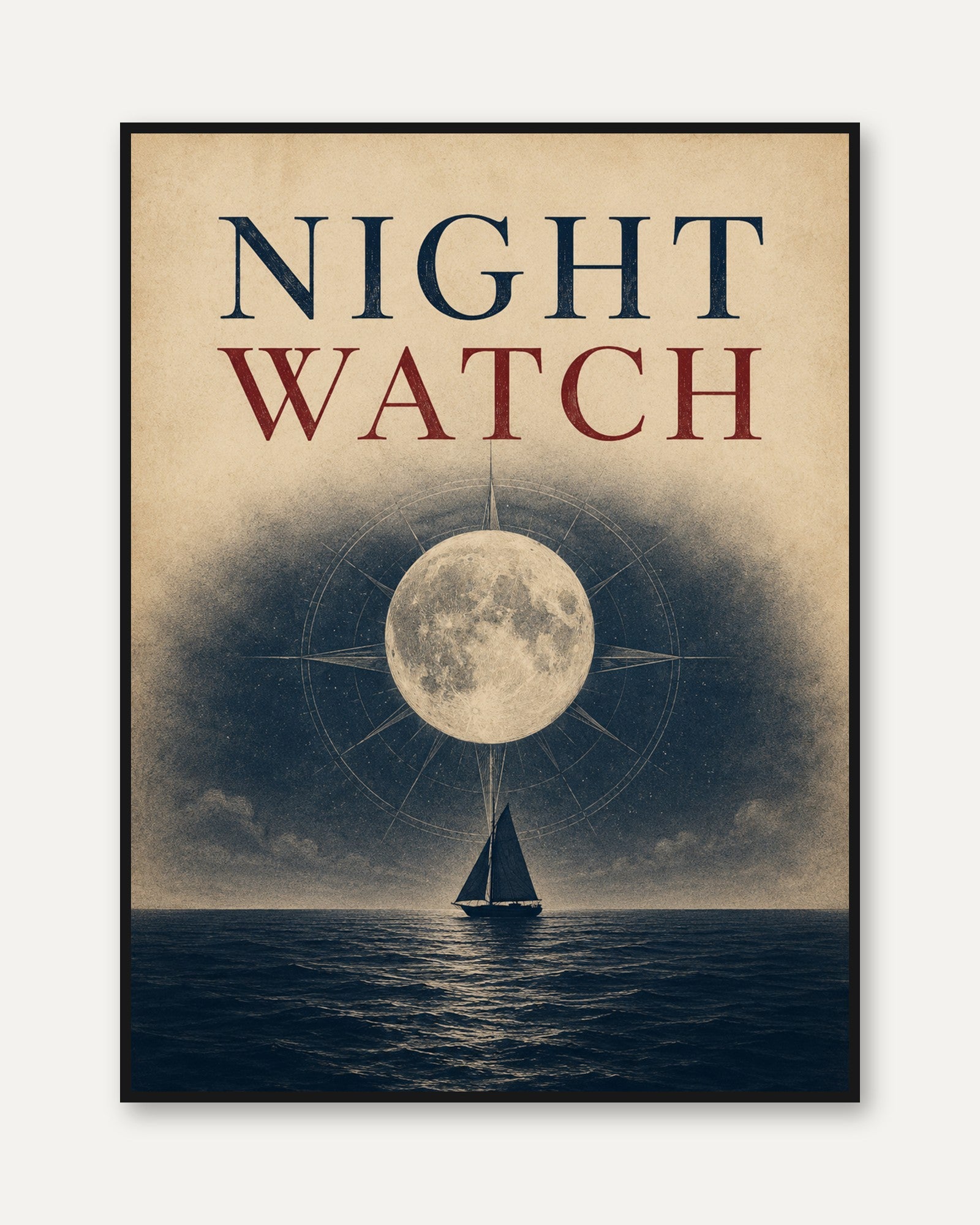 Nautical Moon Wall Art – Sailboat Print - framed