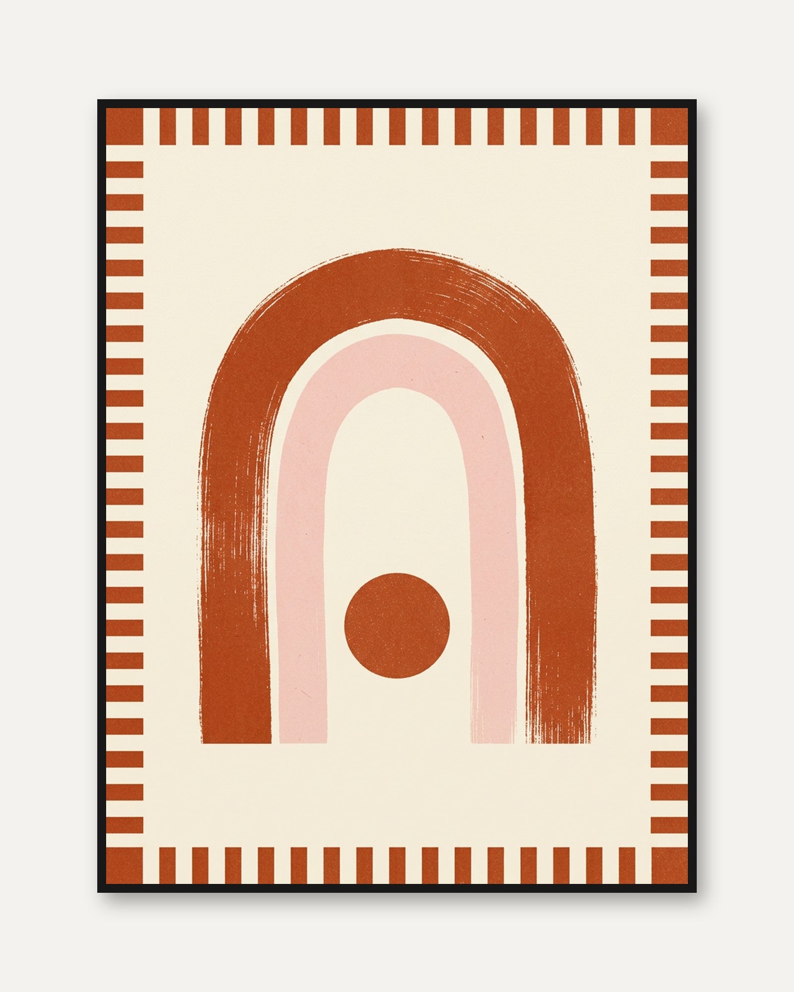 Terracotta Rainbow Wall Art: Mid-Century Modern Geometric Print - framed
