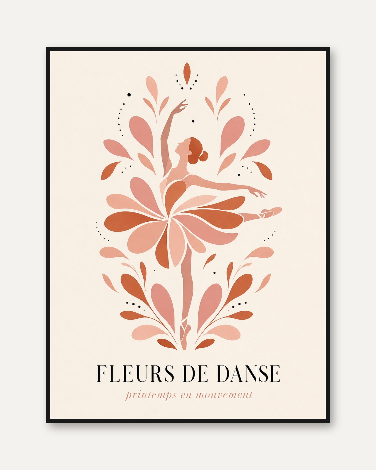 Fleurs De Danse Art Print: Art Deco Dancer in Terracotta Blooms - framed