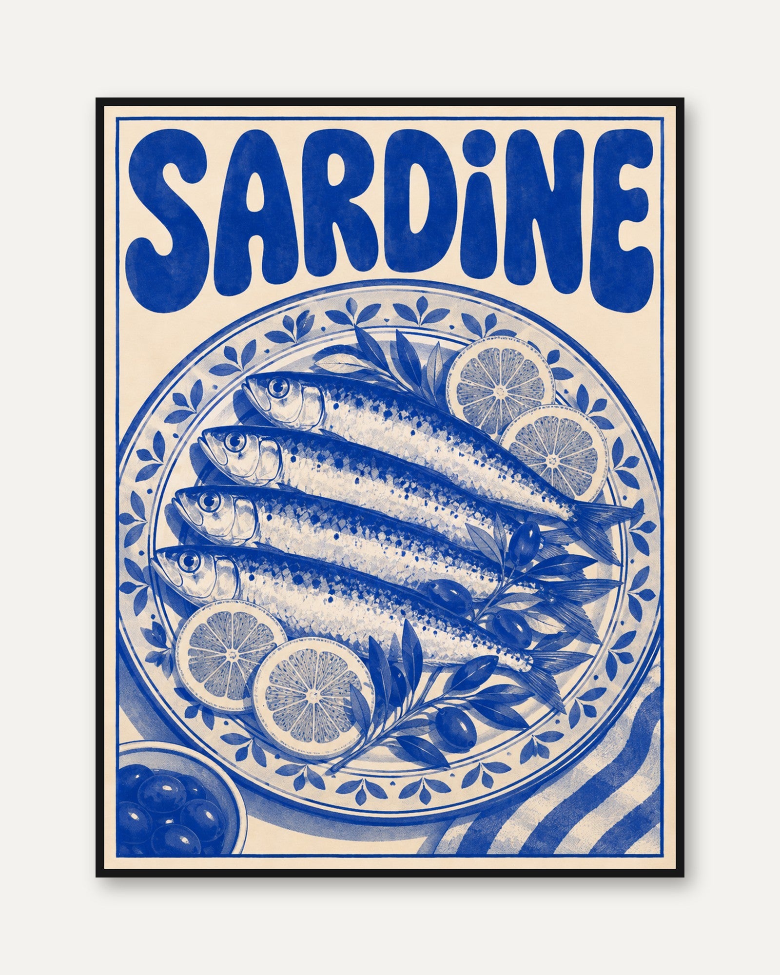 Sardine Art Print: Mediterranean Ceramic Style (Kitchen & Dining Room) - framed
