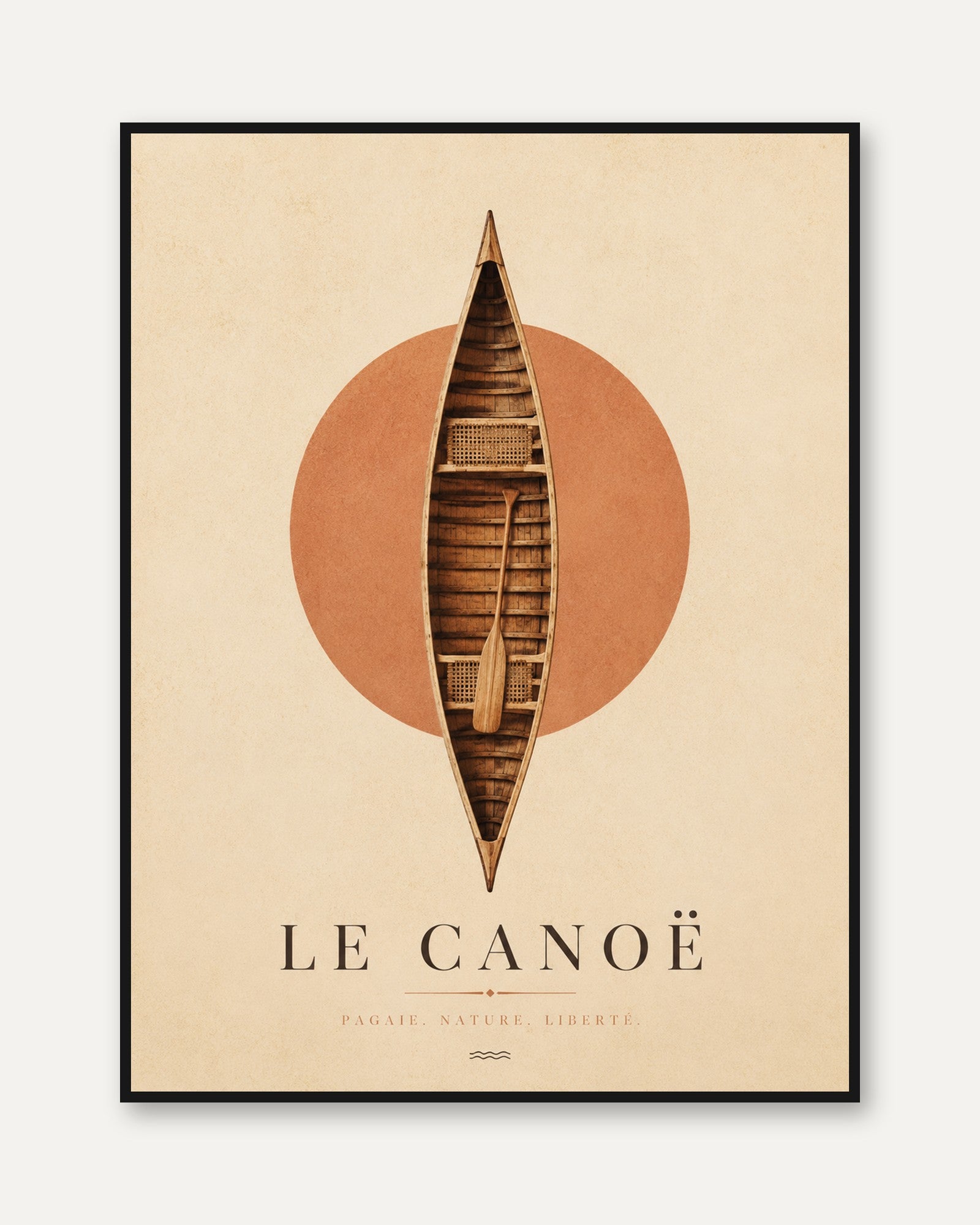 Vintage Canoe Poster: Minimalist Geometric Earth Tones Wall Art - framed